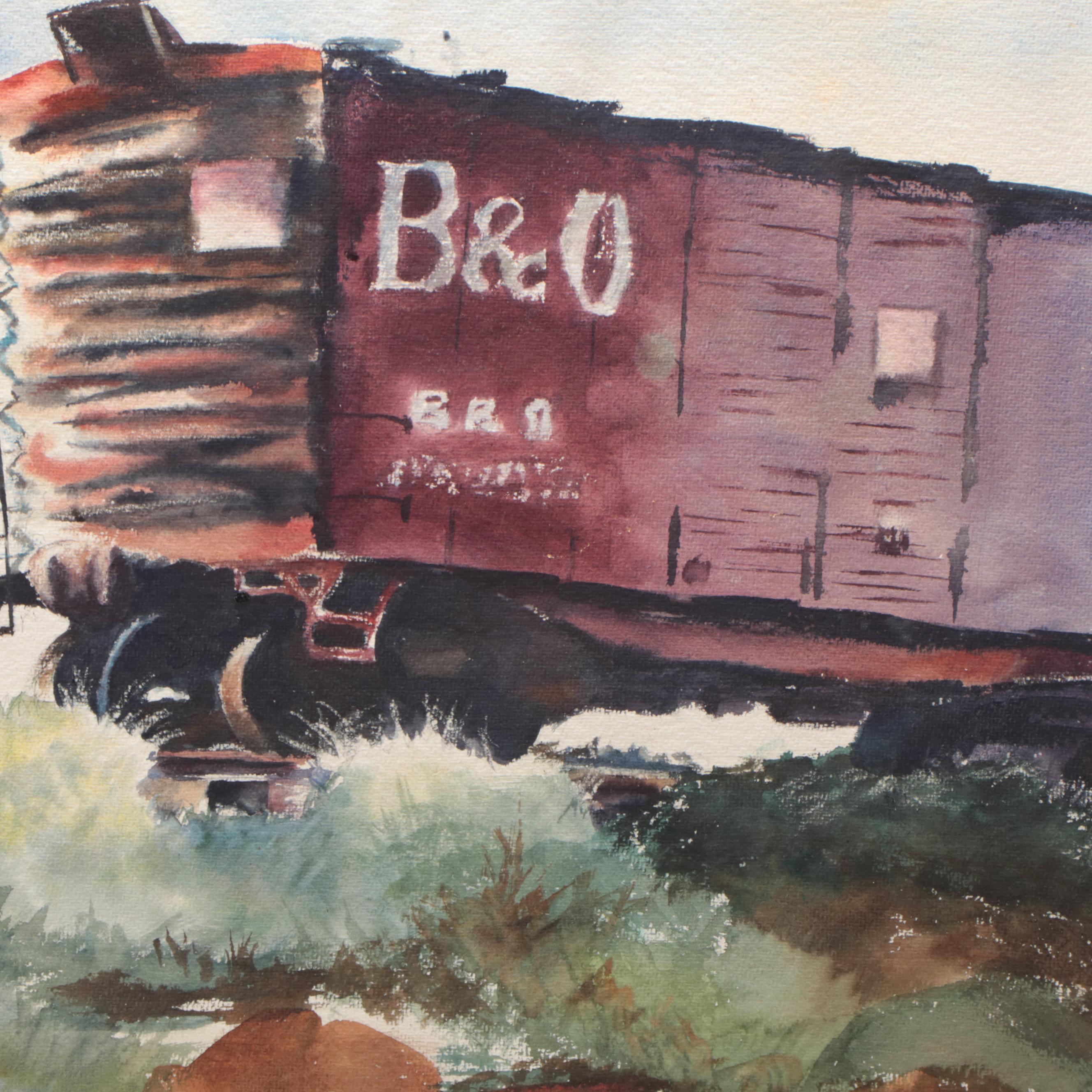 Henry Martin Gasser Watercolor Painting of Train Car