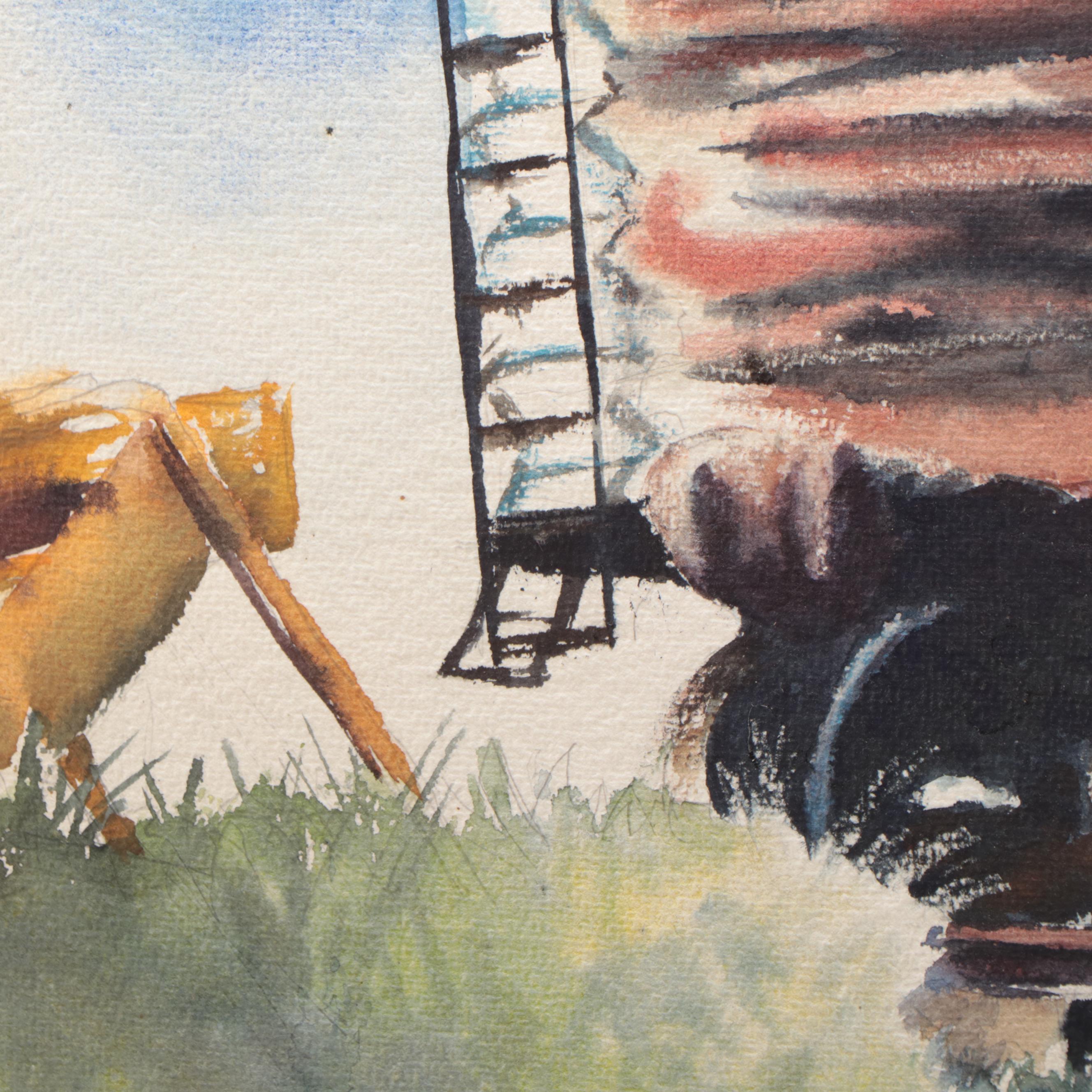 Henry Martin Gasser Watercolor Painting of Train Car