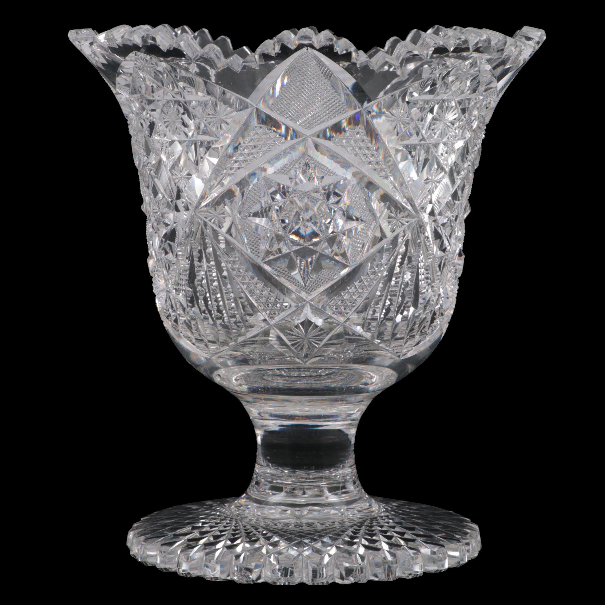 American Brilliant Cut Glass Pedestal Vase, Late 19th/ Early 20th Century