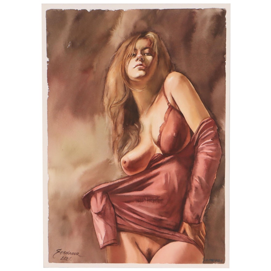 Anastasija Serdnova Watercolor Painting of Female Nude