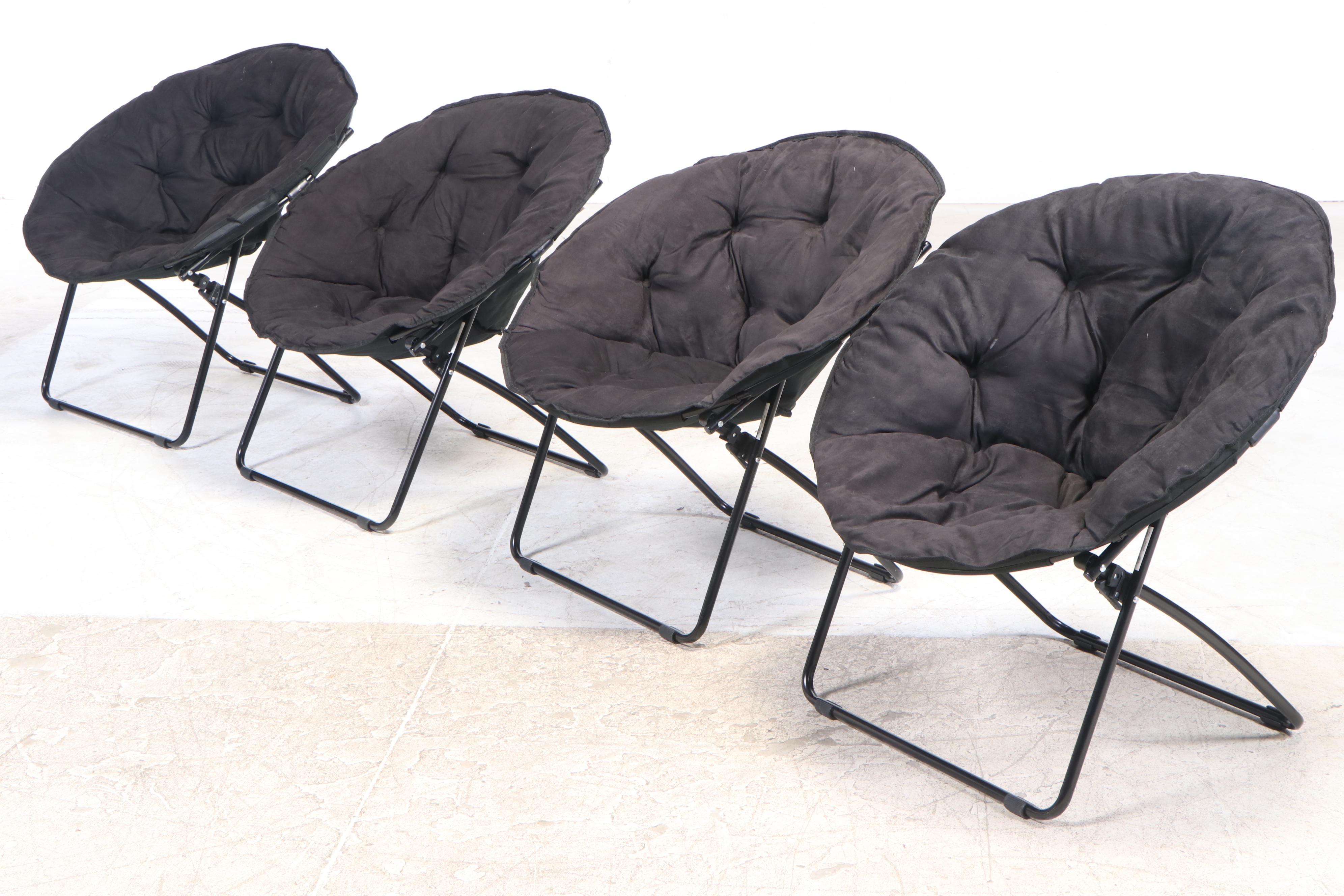 Four Round Folding Chairs on Tubular Black Frames