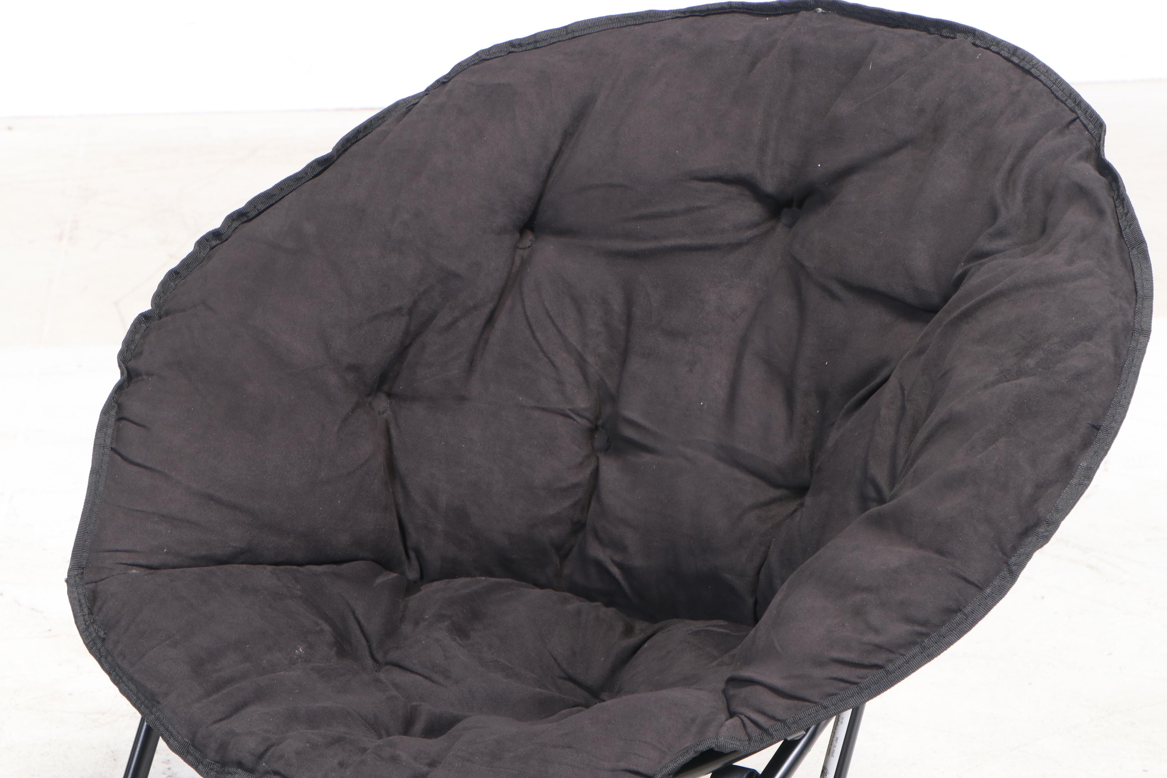 Four Round Folding Chairs on Tubular Black Frames