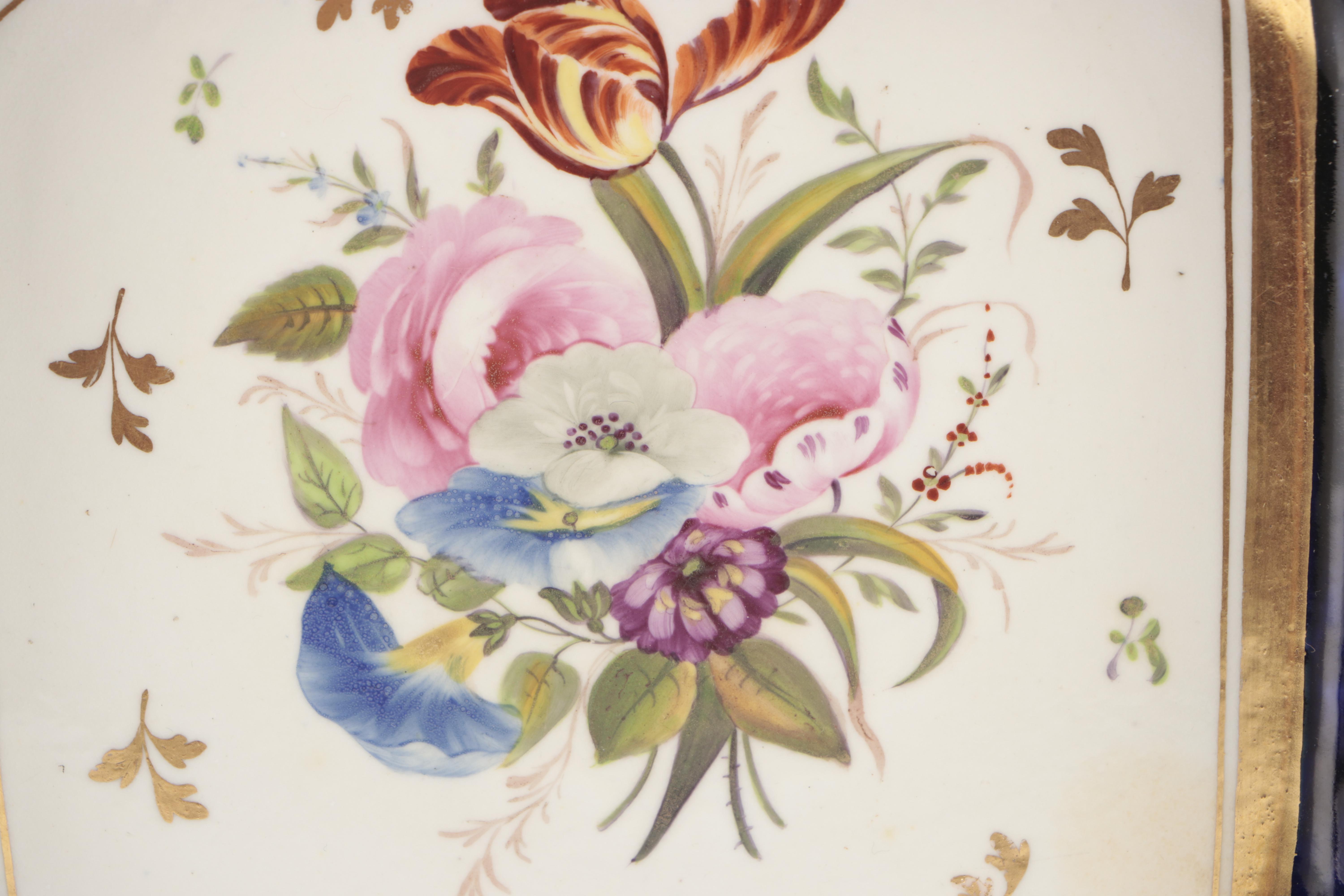 Hand-Painted Spode Style Floral Motif Ceramic Square Decorative Plates