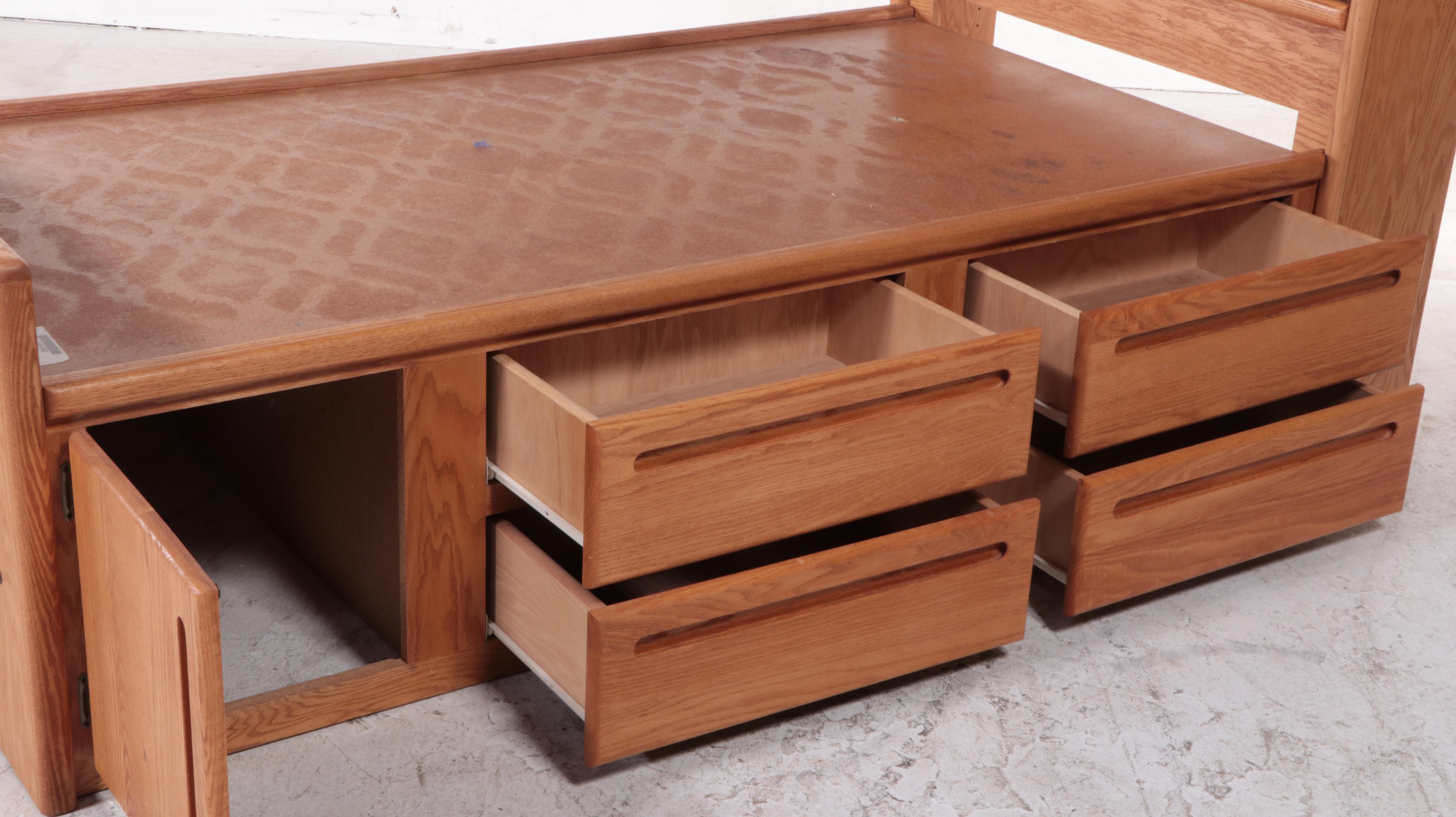 Thornwood, Oak Bookcase Twin Headboard and Platform with Storage