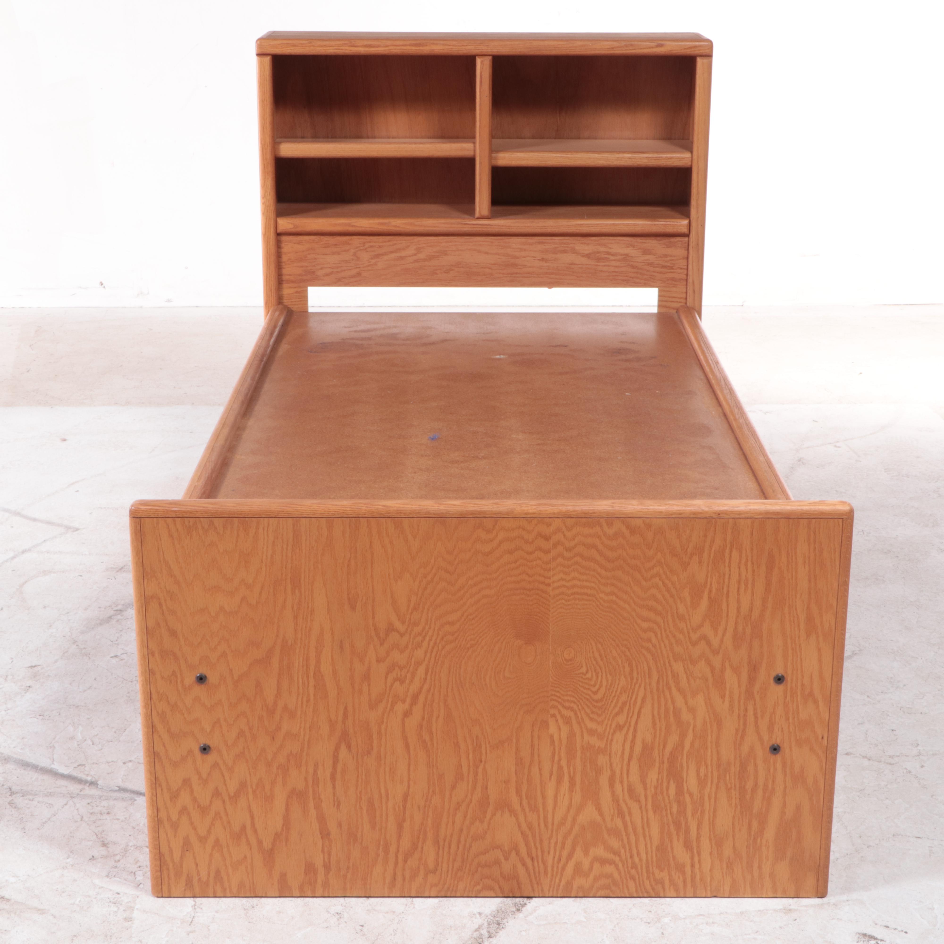 Thornwood, Oak Bookcase Twin Headboard and Platform with Storage