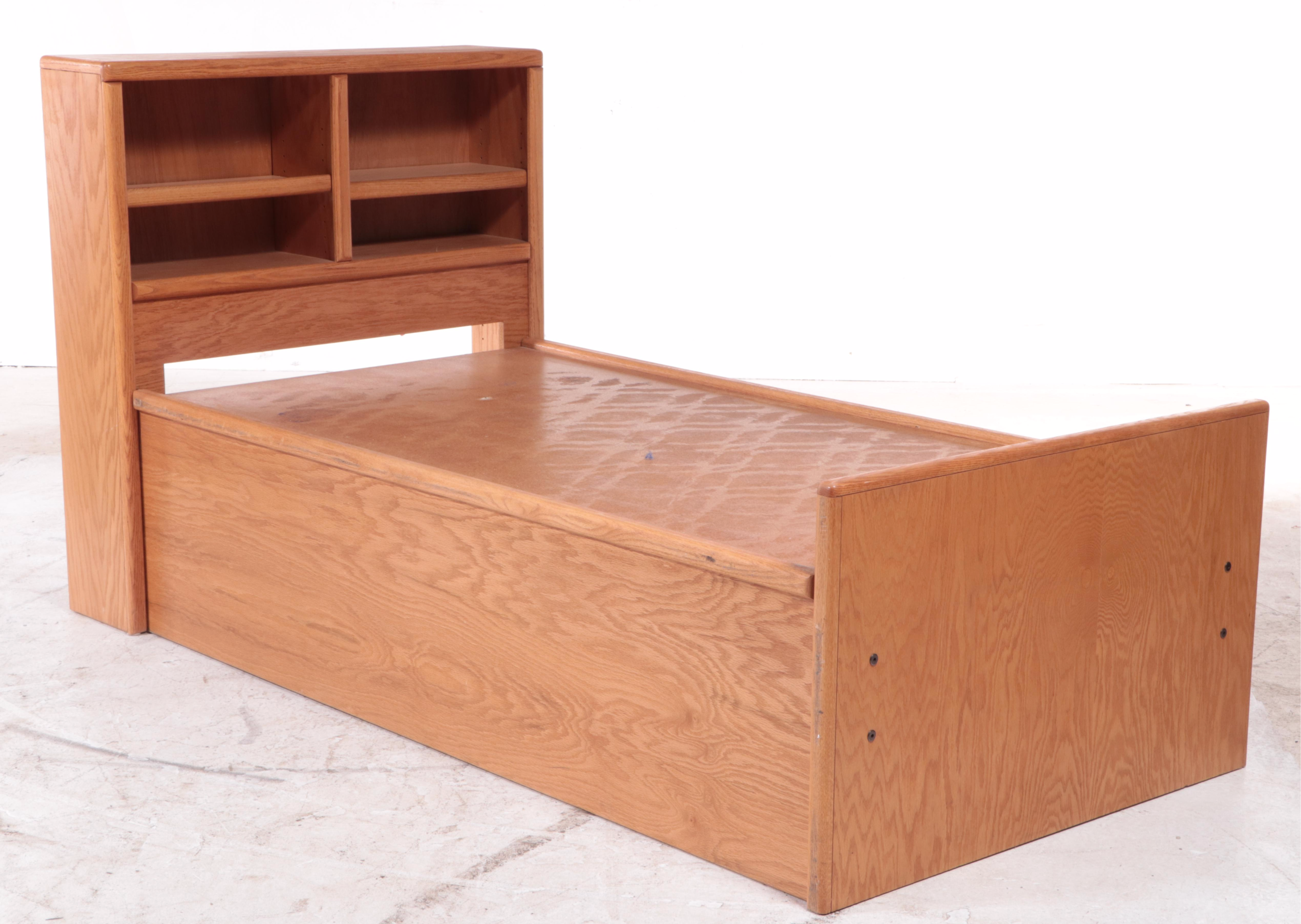 Thornwood, Oak Bookcase Twin Headboard and Platform with Storage