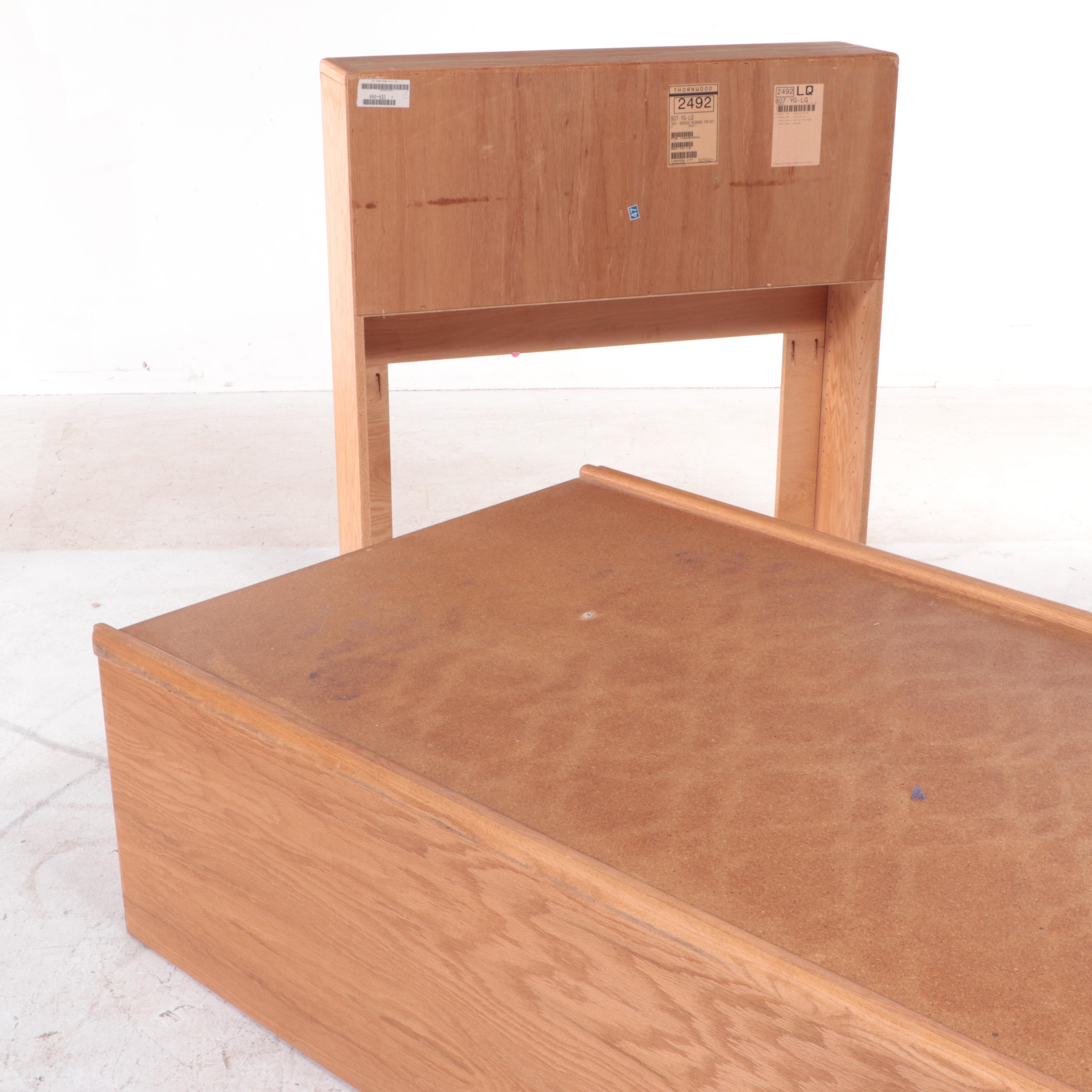 Thornwood, Oak Bookcase Twin Headboard and Platform with Storage