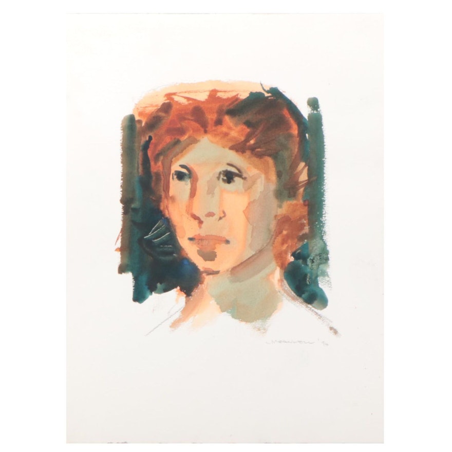 Jack Meanwell Portrait Watercolor Painting, 1996