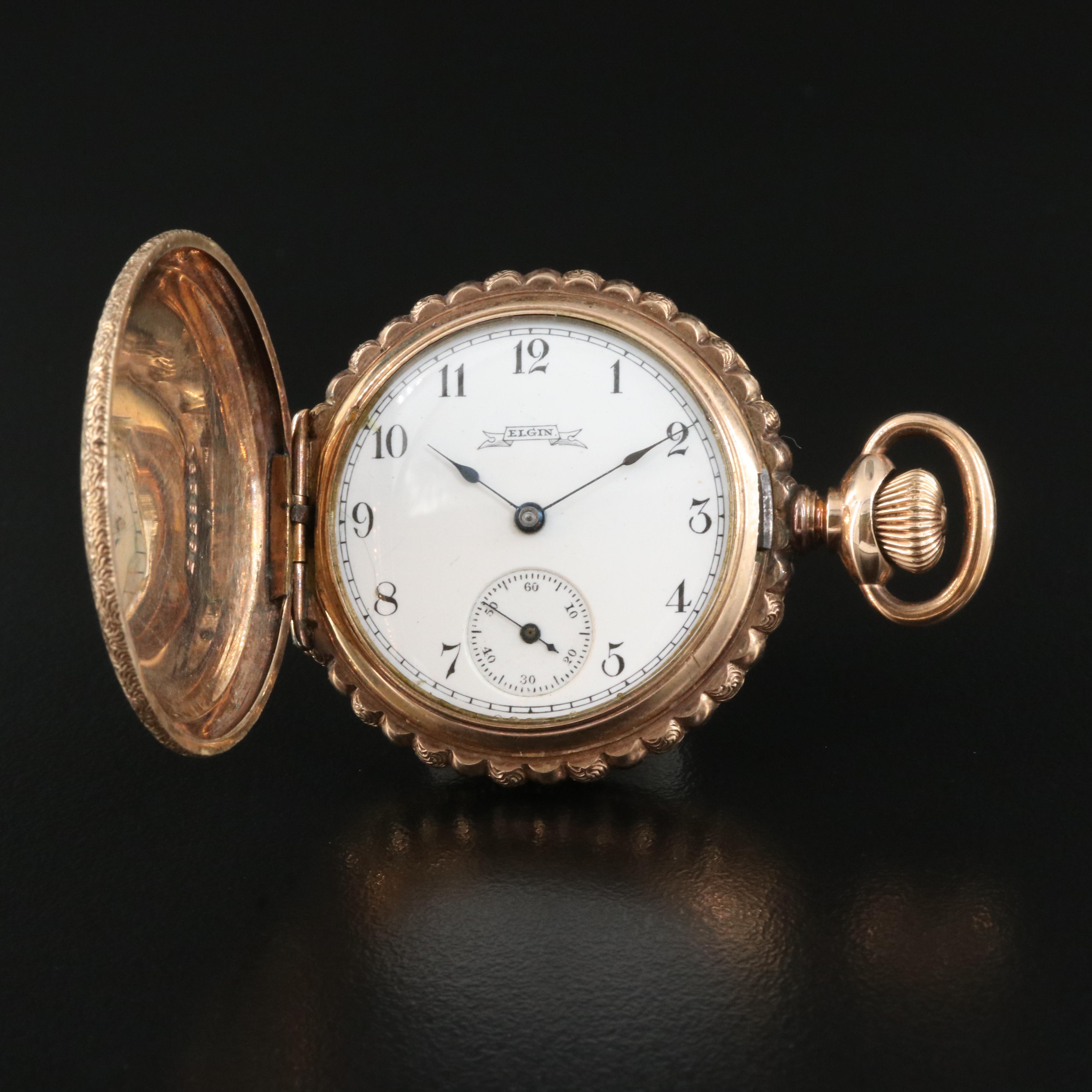 1897 Elgin Gold-Filled Scalloped Edge Hunting Case Pocket Watch