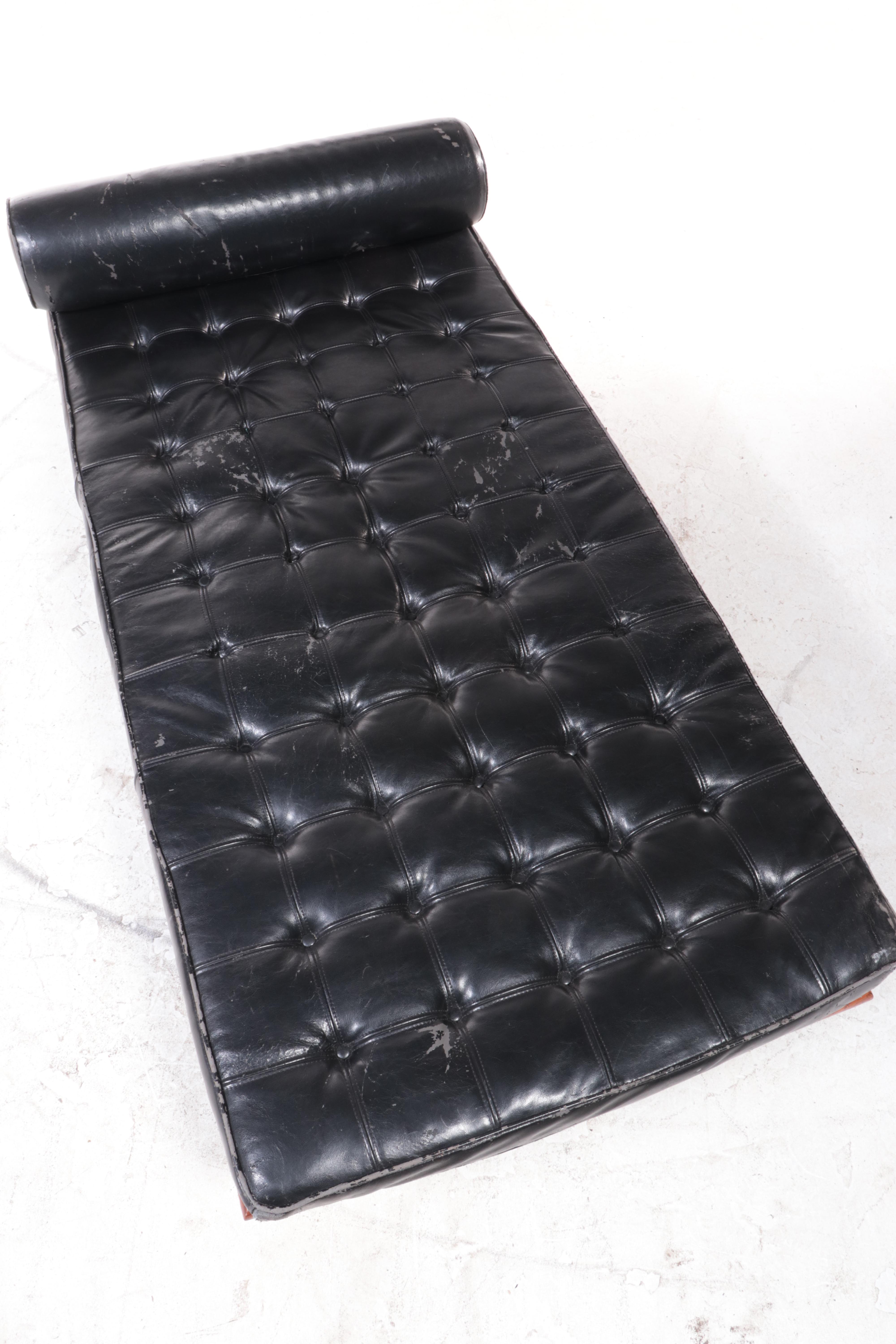 Modernist Style Chaise Lounge with Bonded Leather, Manner of Mies Van Der Rohe