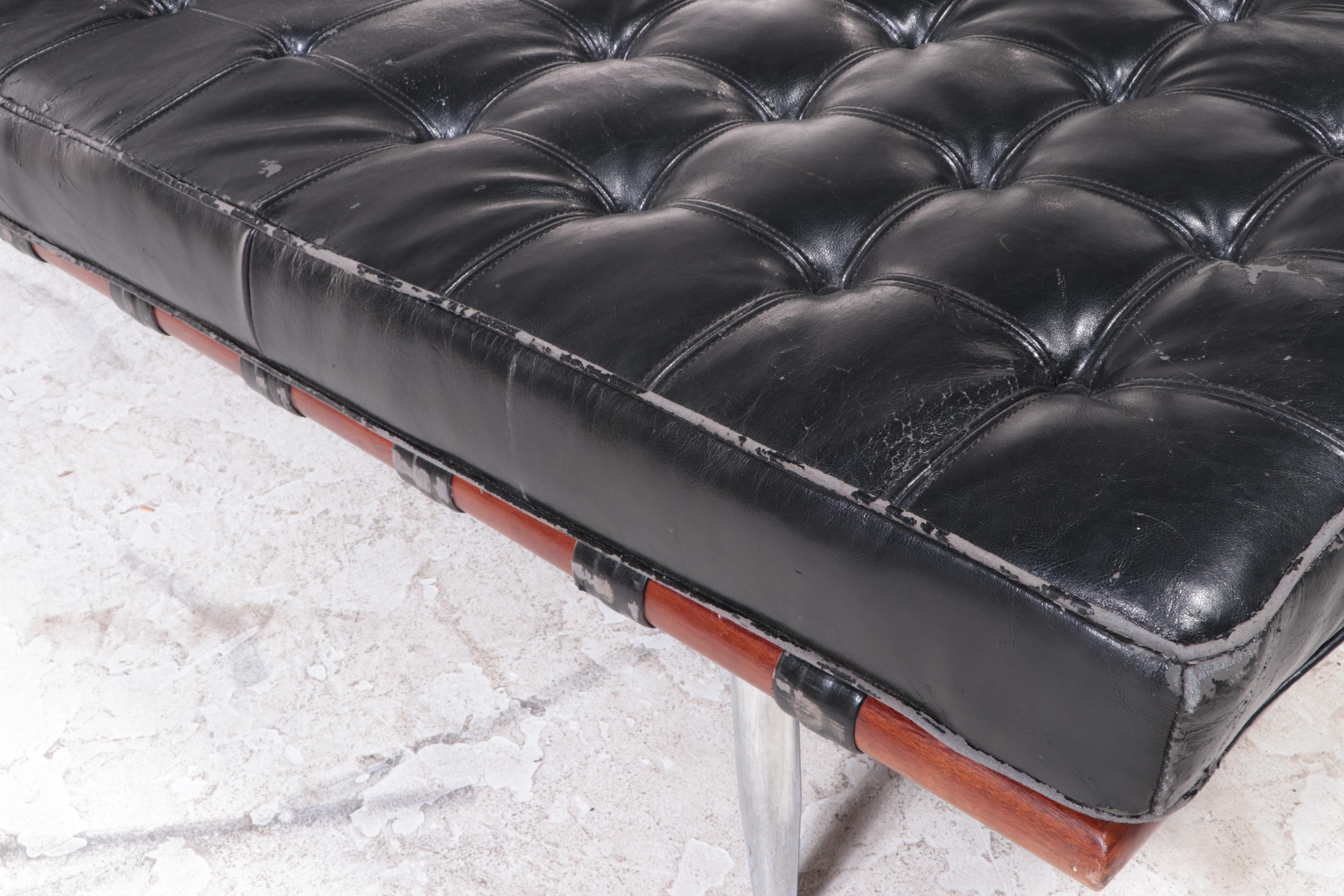 Modernist Style Chaise Lounge with Bonded Leather, Manner of Mies Van Der Rohe