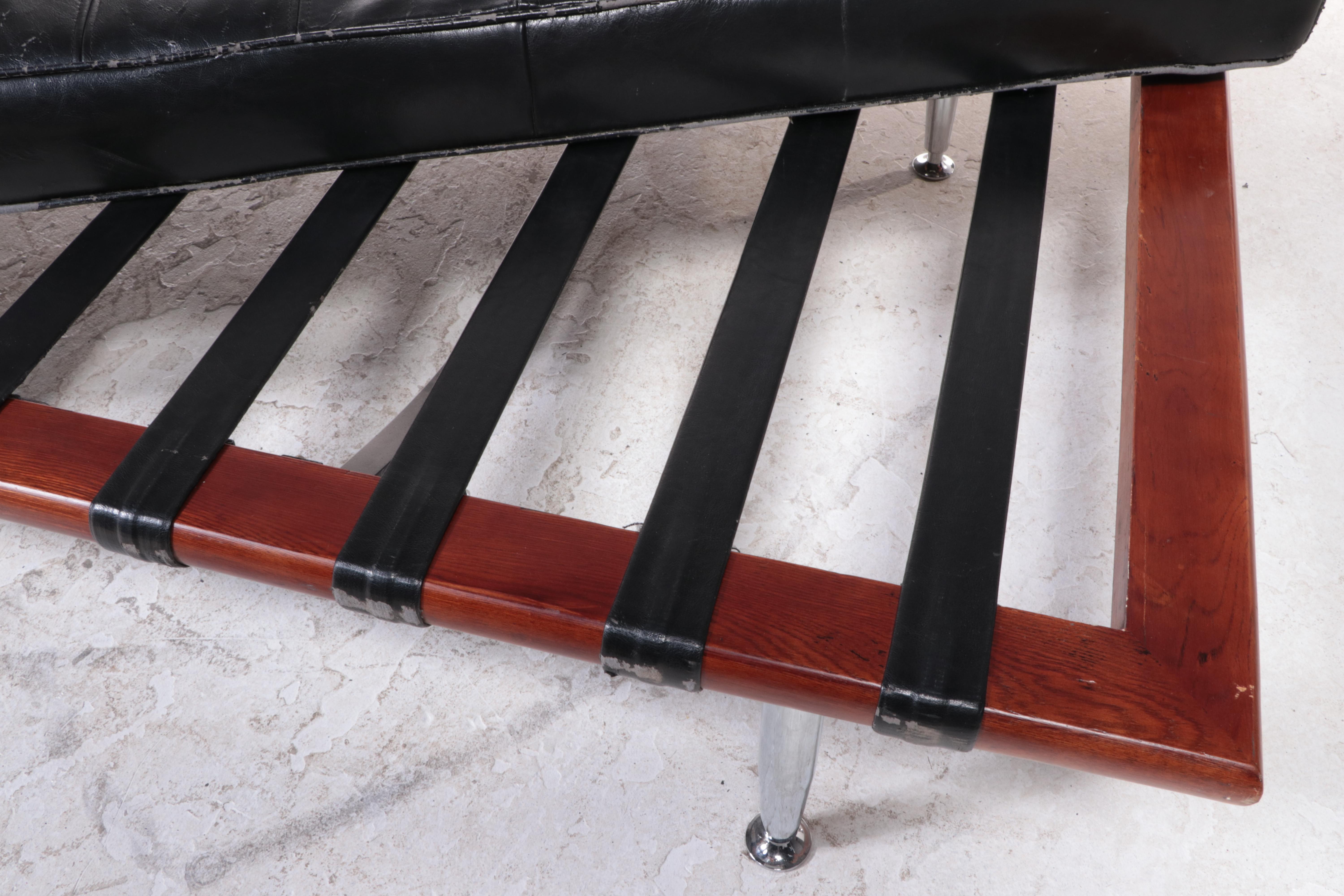 Modernist Style Chaise Lounge with Bonded Leather, Manner of Mies Van Der Rohe