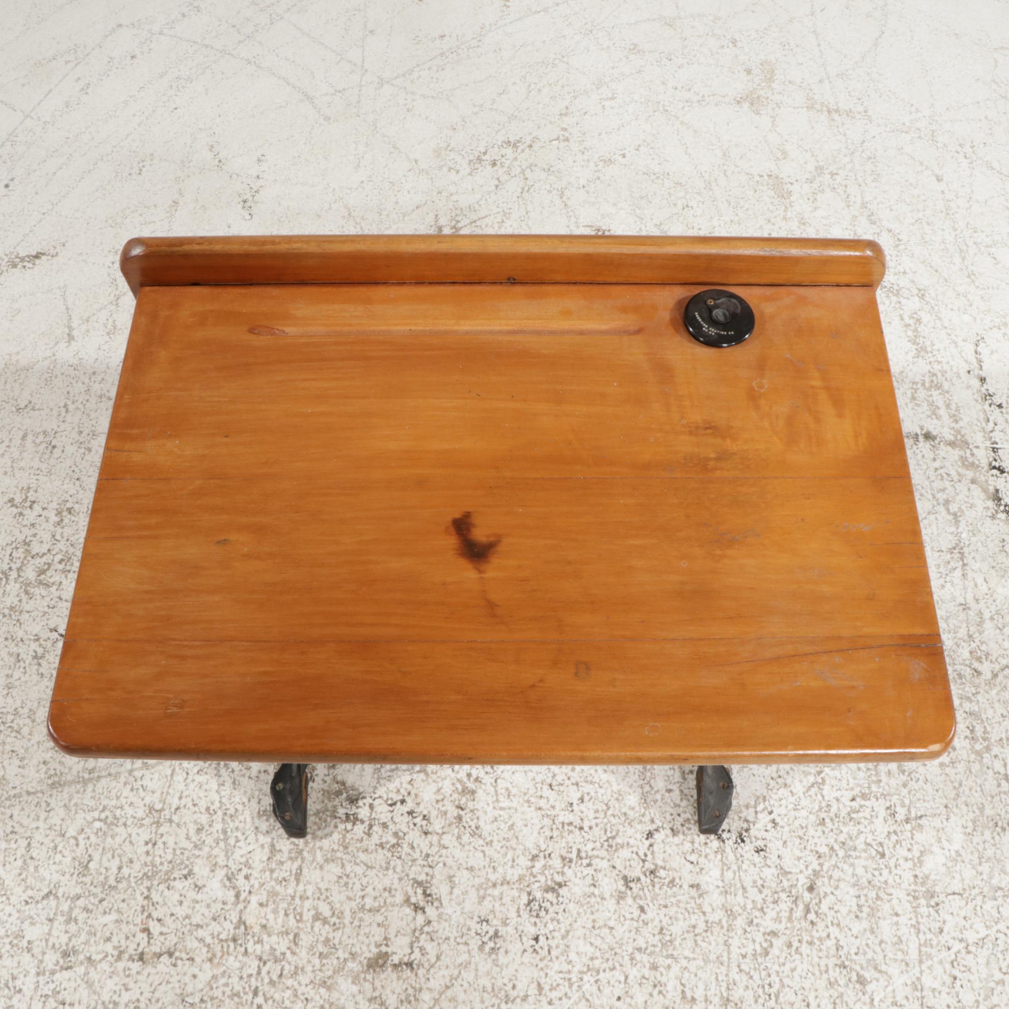 "New Oxford #4" Cast Iron and Maple School Desk, Early 20th Century