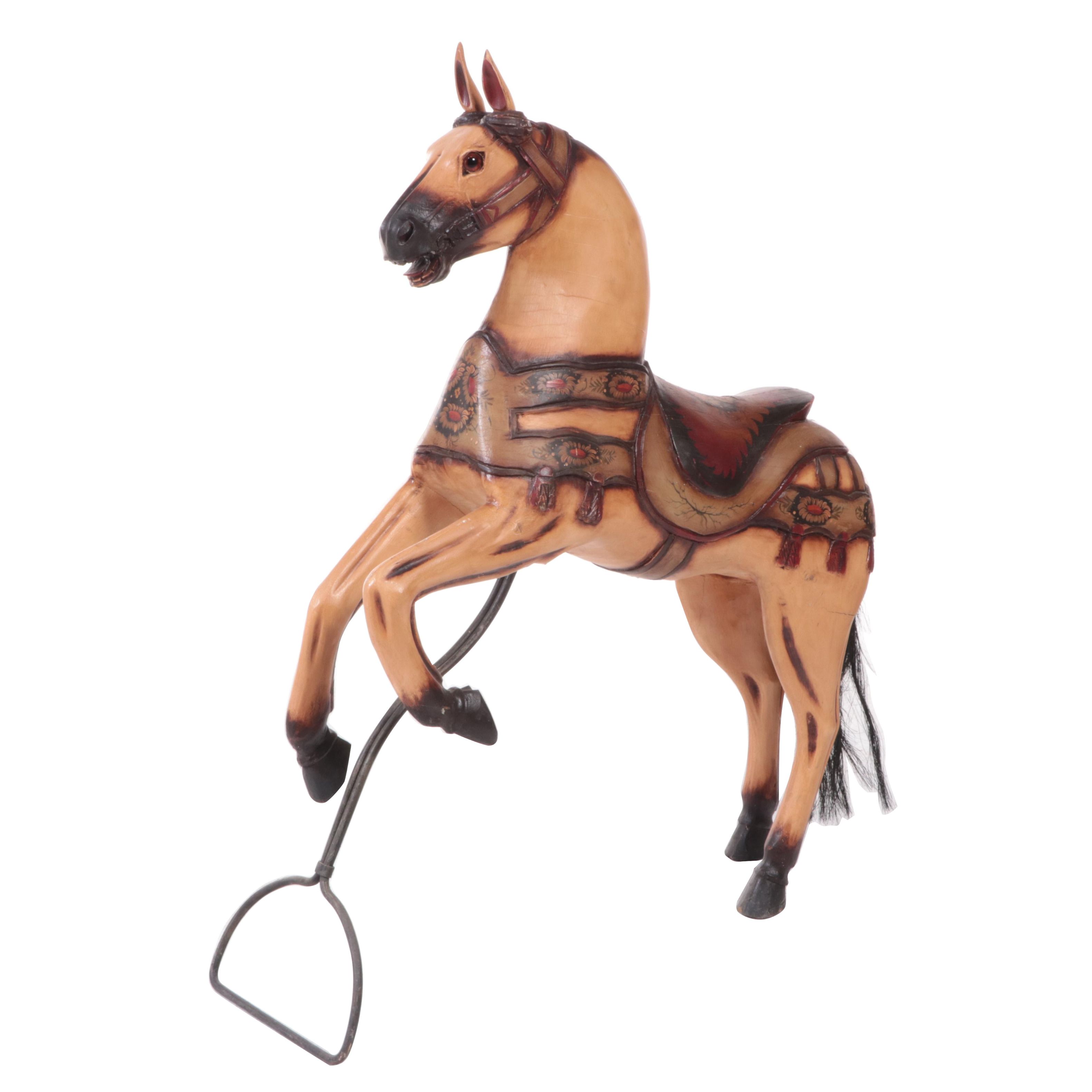 Hand-Carved Wood and Plaster Carousel Horse