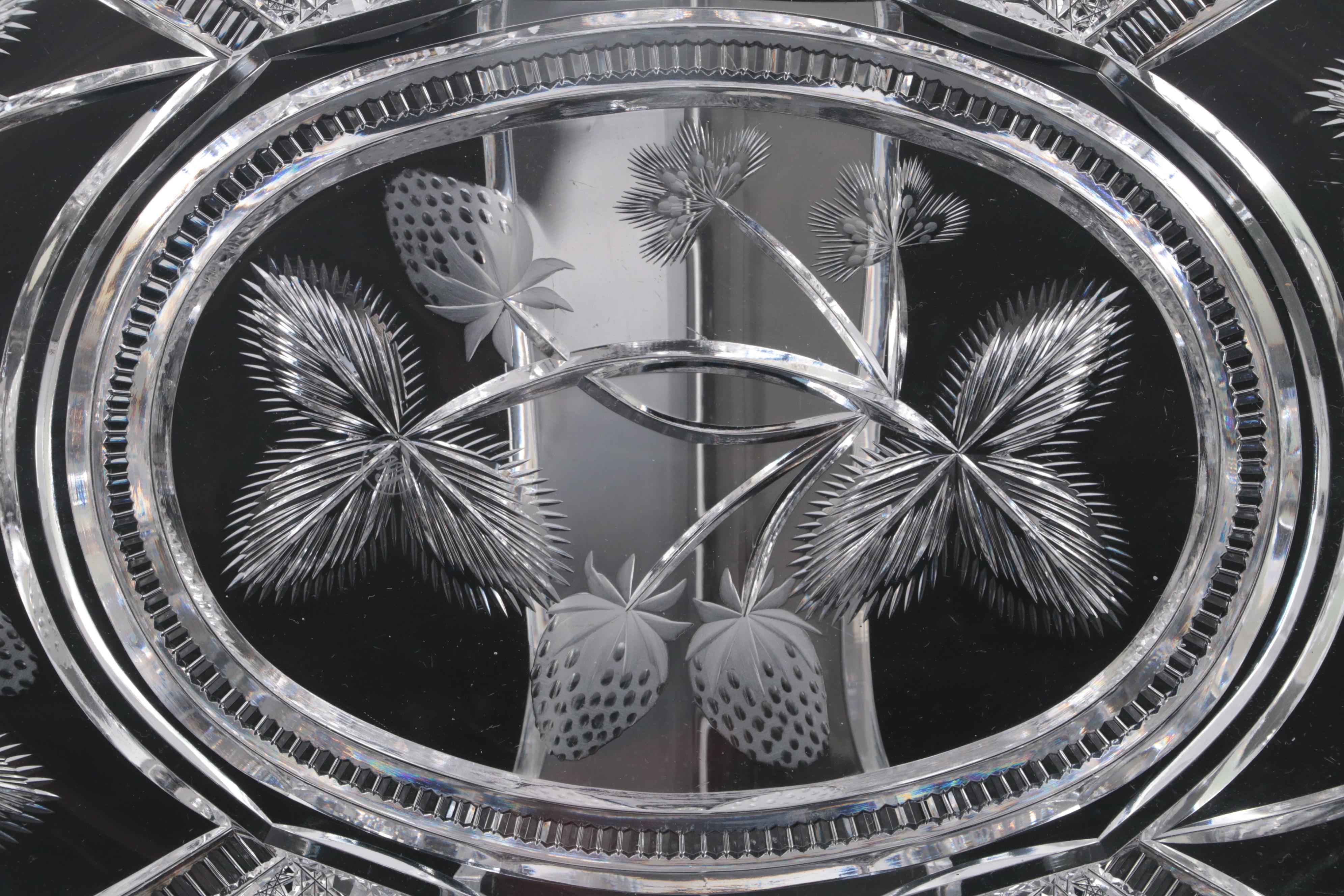 Libbey American Brilliant Cut Glass Strawberry Motif Ice Cream Tray and Plates