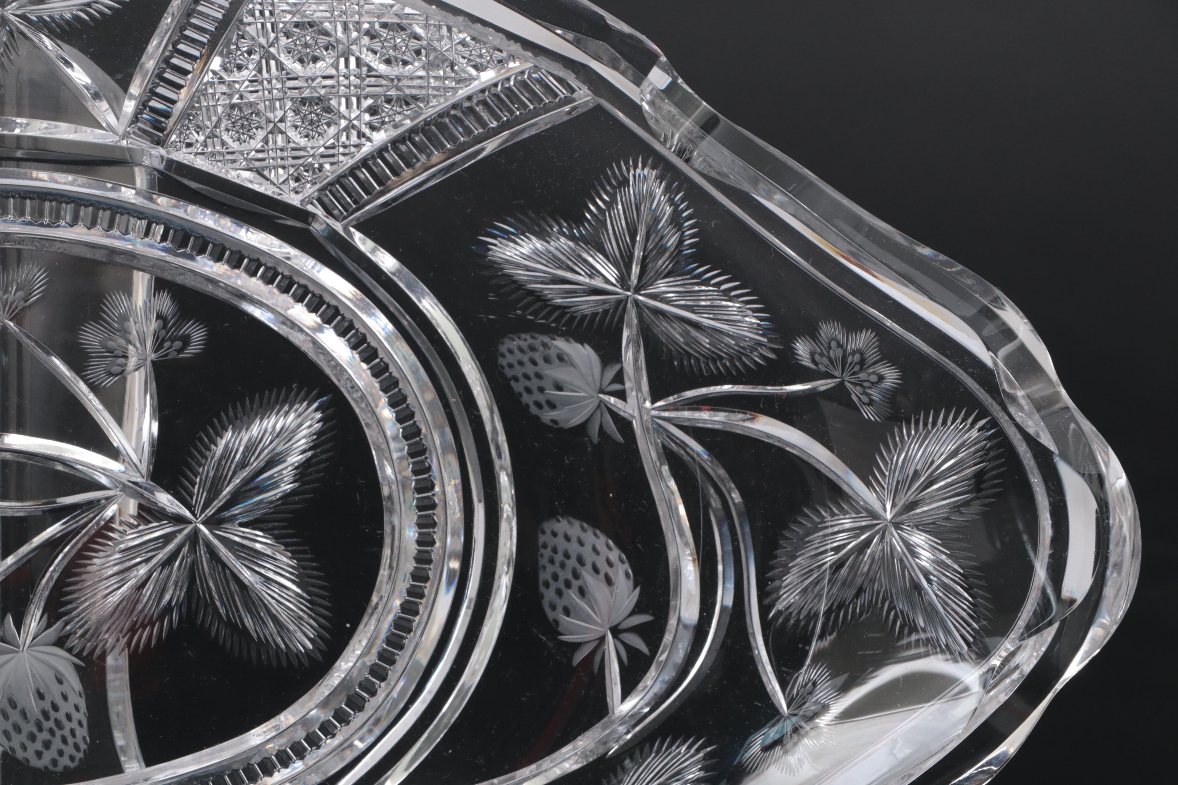 Libbey American Brilliant Cut Glass Strawberry Motif Ice Cream Tray and Plates