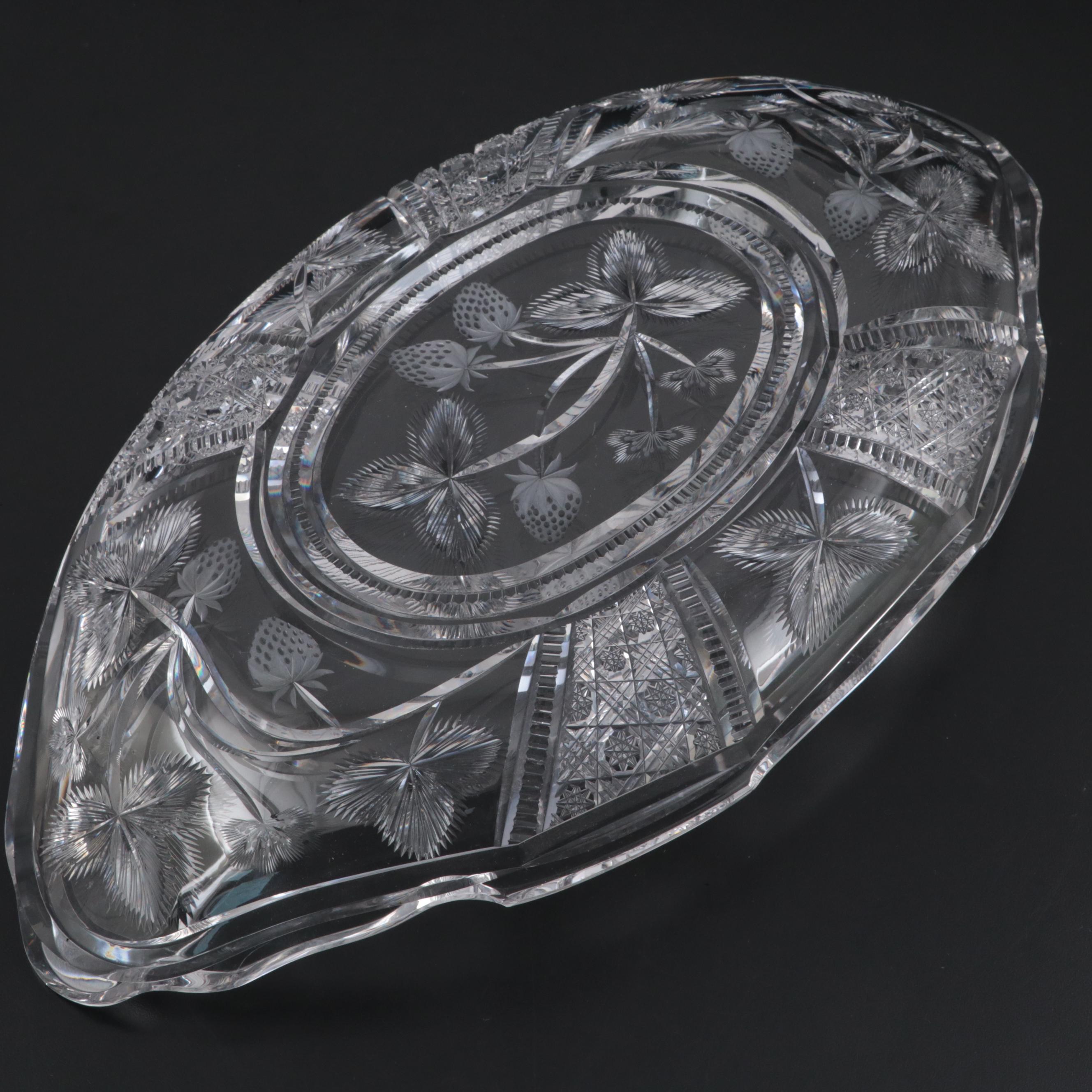 Libbey American Brilliant Cut Glass Strawberry Motif Ice Cream Tray and Plates