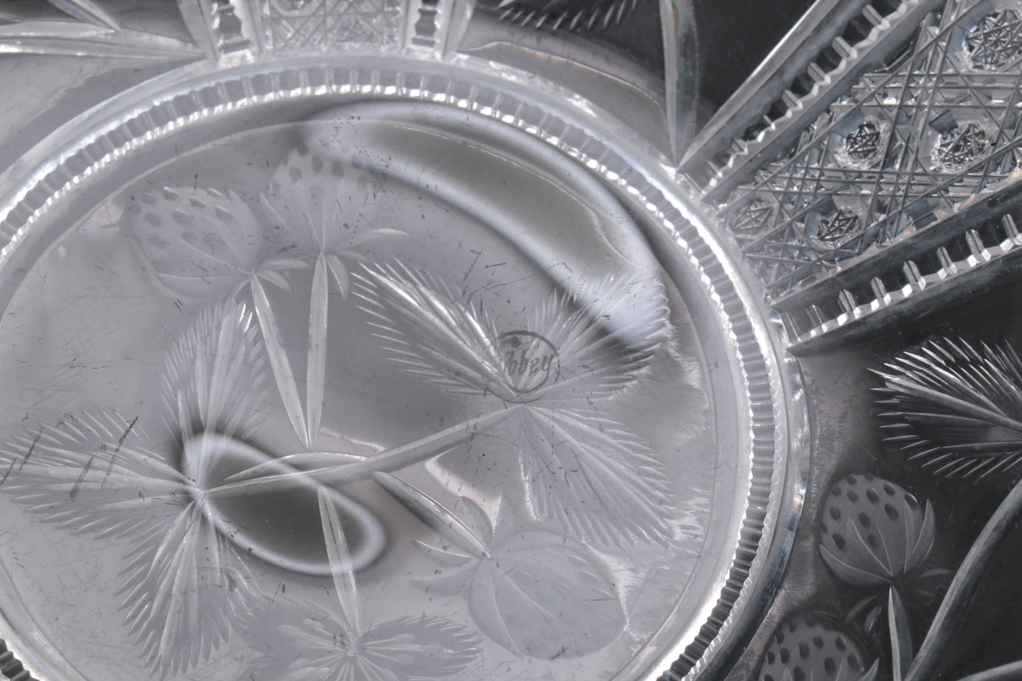 Libbey American Brilliant Cut Glass Strawberry Motif Ice Cream Tray and Plates