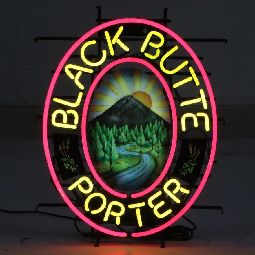 Black Butte Porter River and Mountain Scene Bar Neon Sign