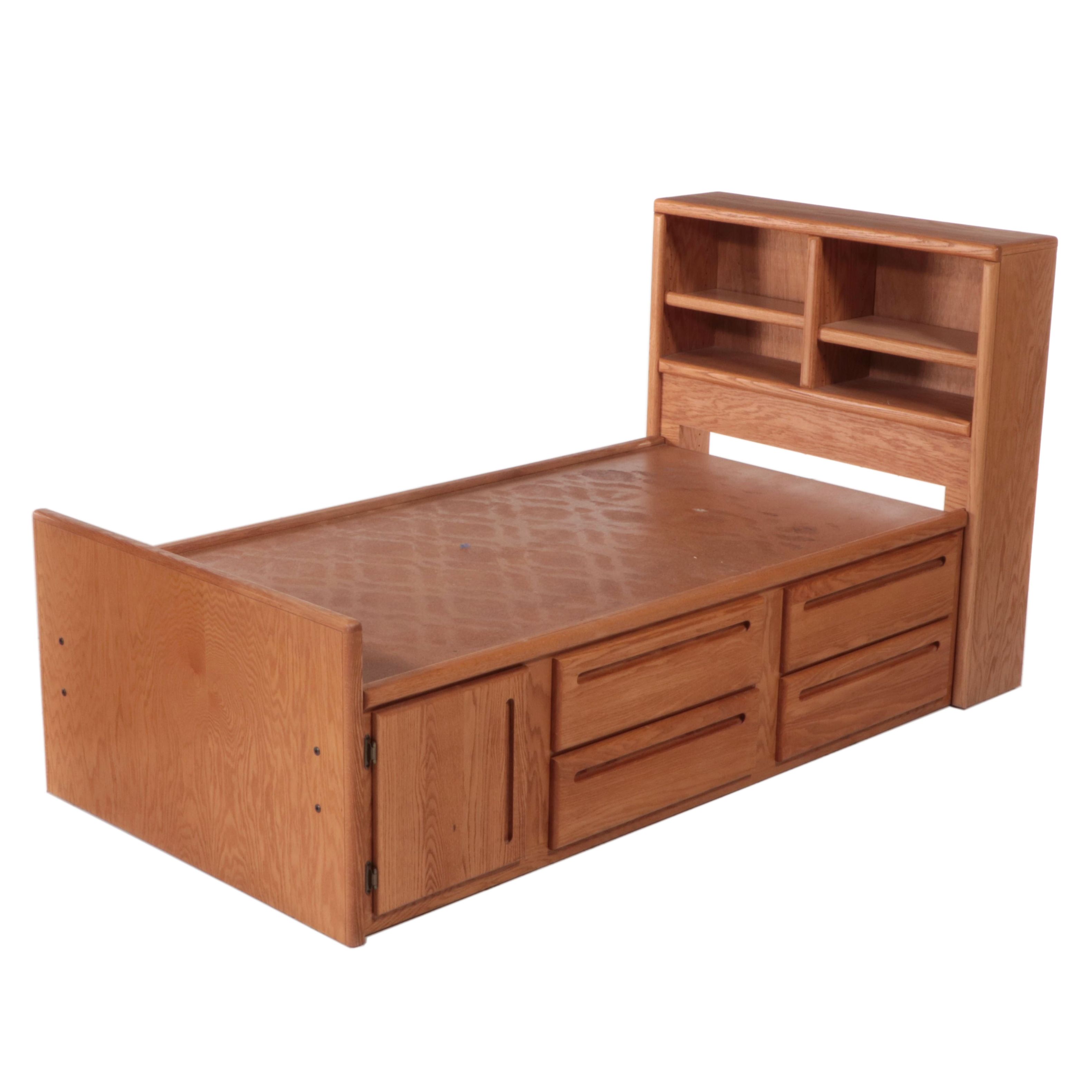 Thornwood, Oak Bookcase Twin Headboard and Platform with Storage