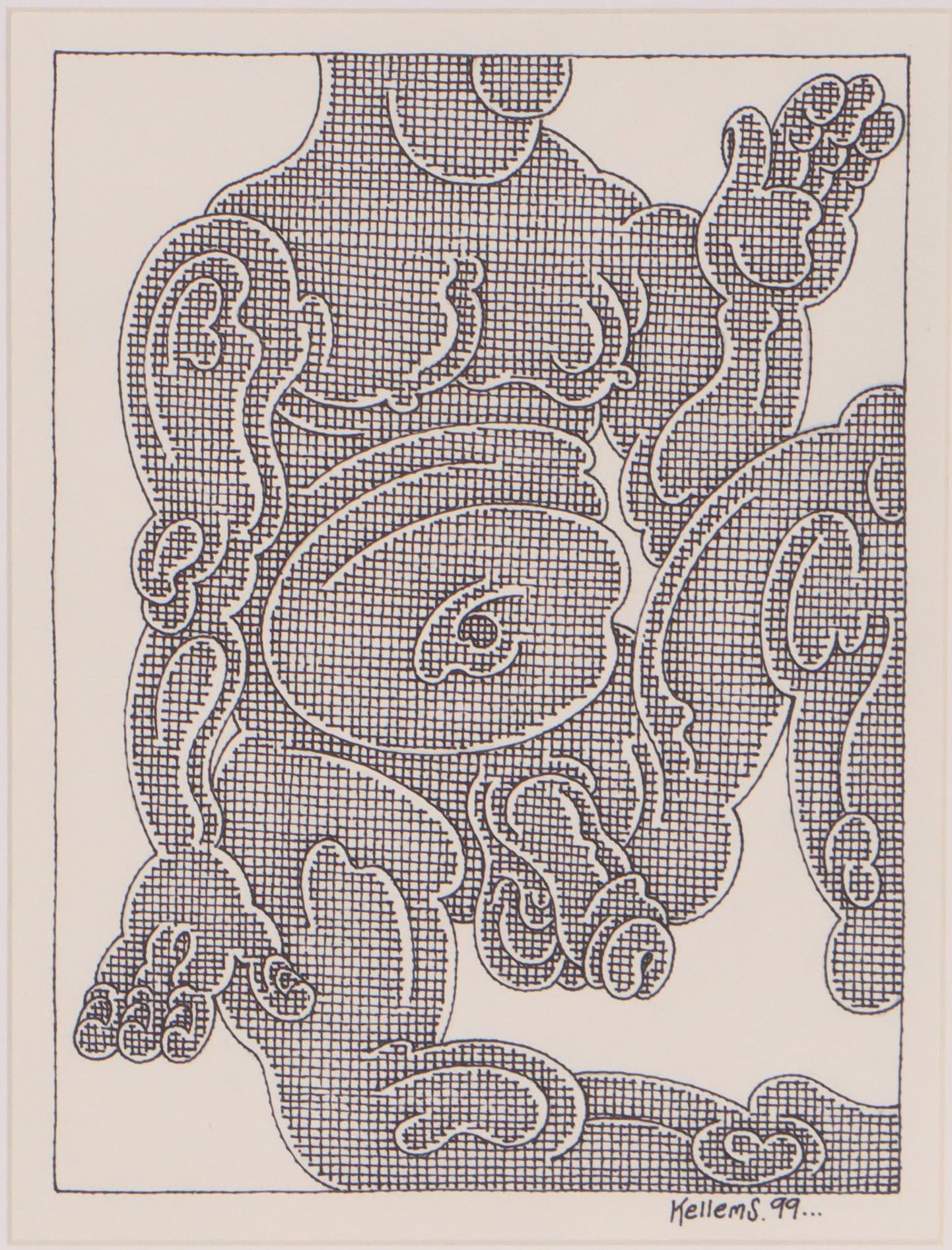 Jerry Kellems Ink Drawing of Nude, 1999