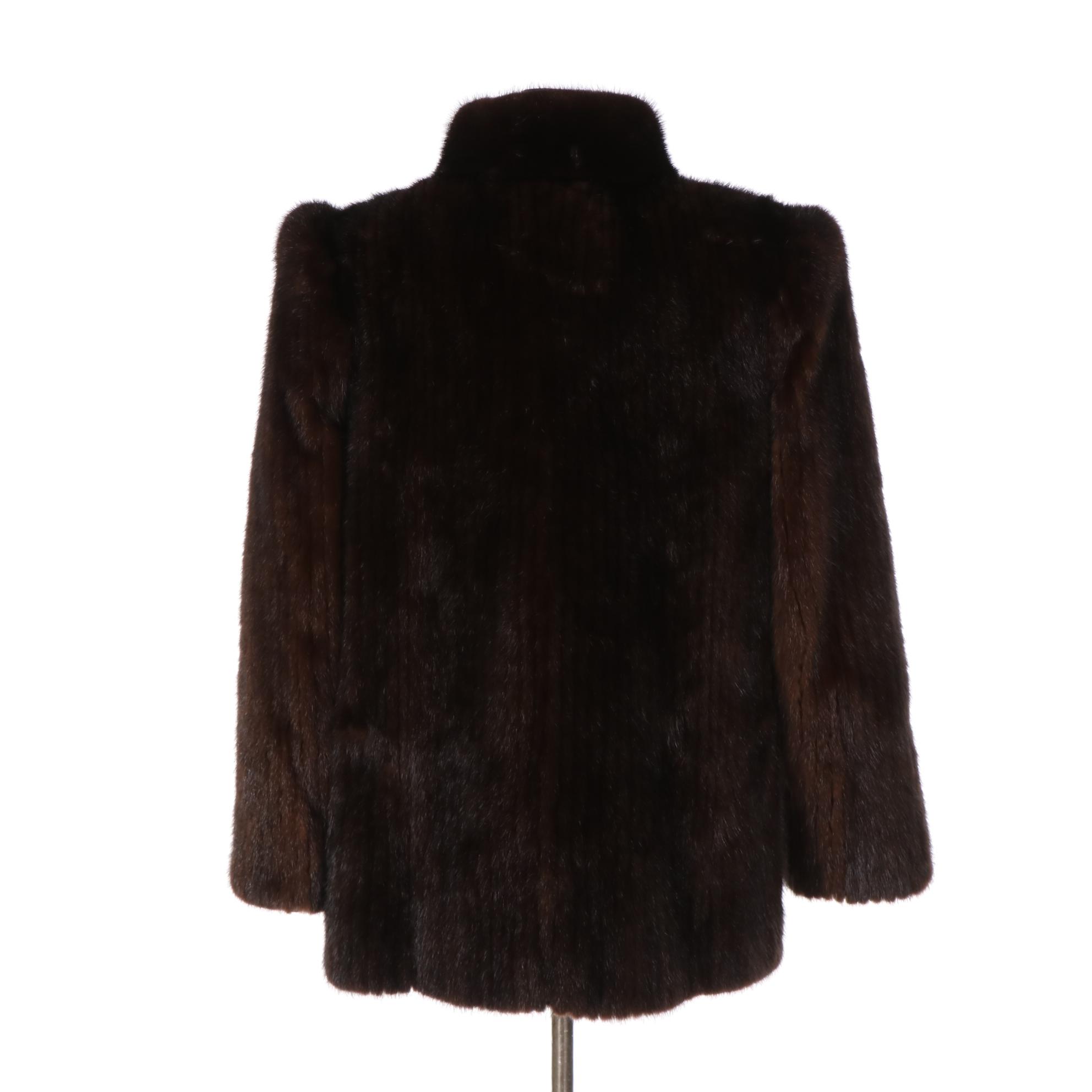 Mahogany Brown Corded Mink Fur Jacket with Stand Collar by Alexander Ferentelli
