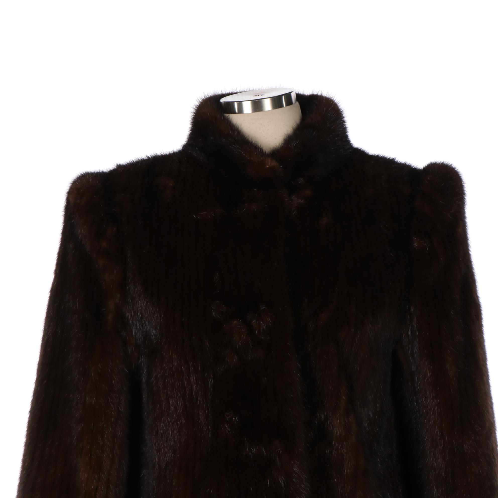 Mahogany Brown Corded Mink Fur Jacket with Stand Collar by Alexander Ferentelli