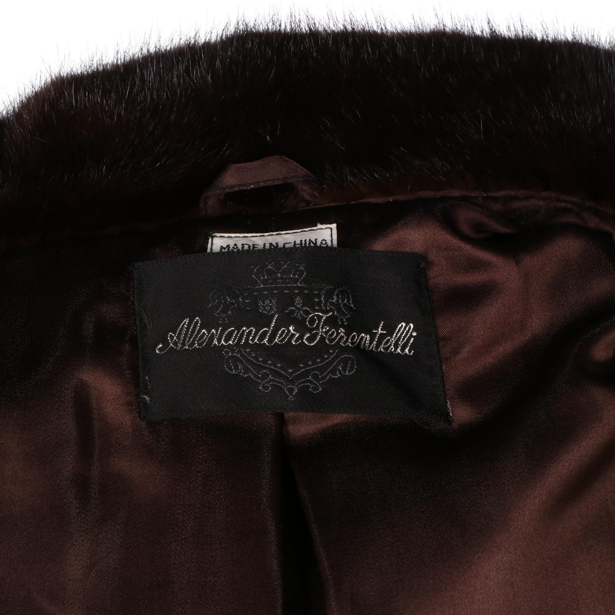Mahogany Brown Corded Mink Fur Jacket with Stand Collar by Alexander Ferentelli