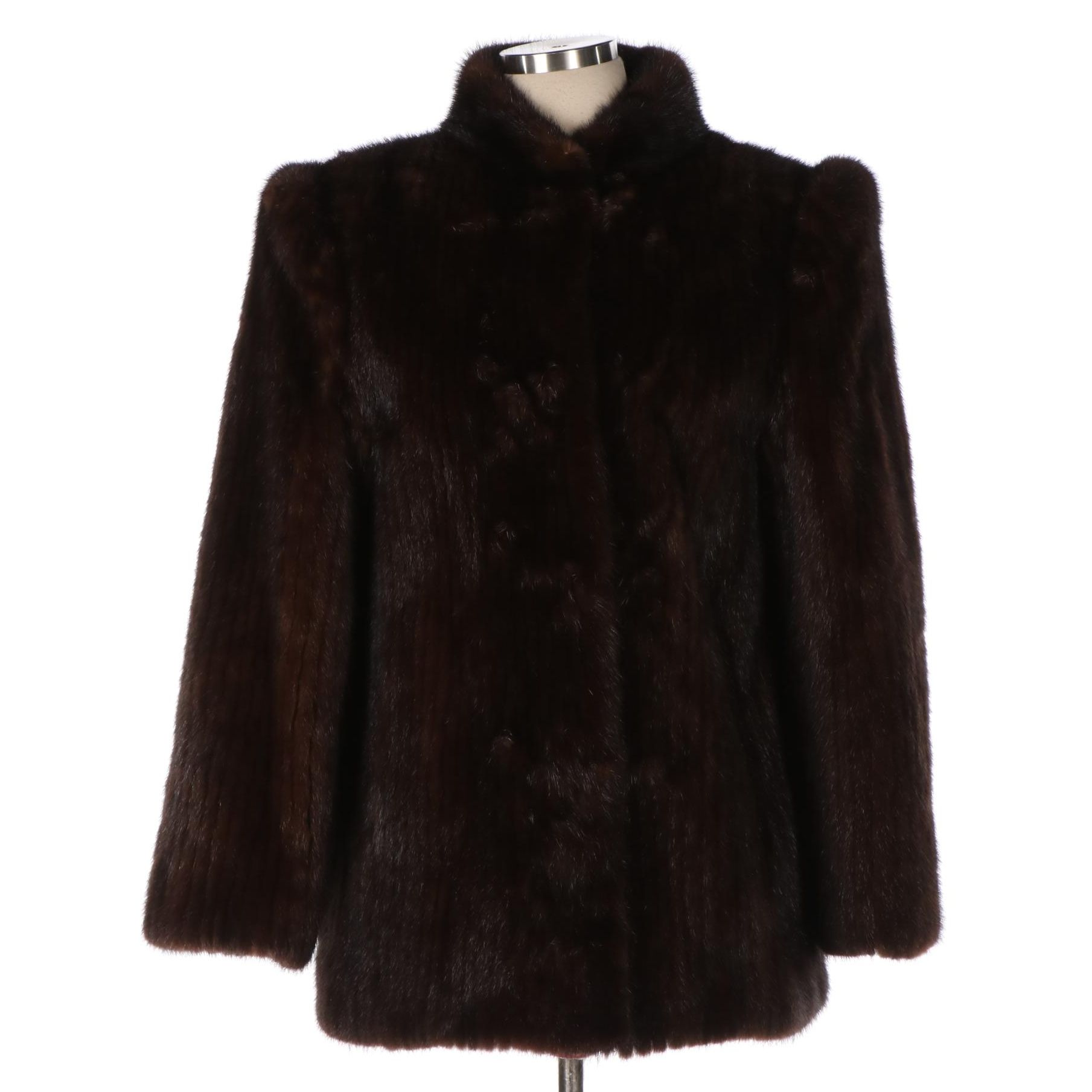 Mahogany Brown Corded Mink Fur Jacket with Stand Collar by Alexander Ferentelli
