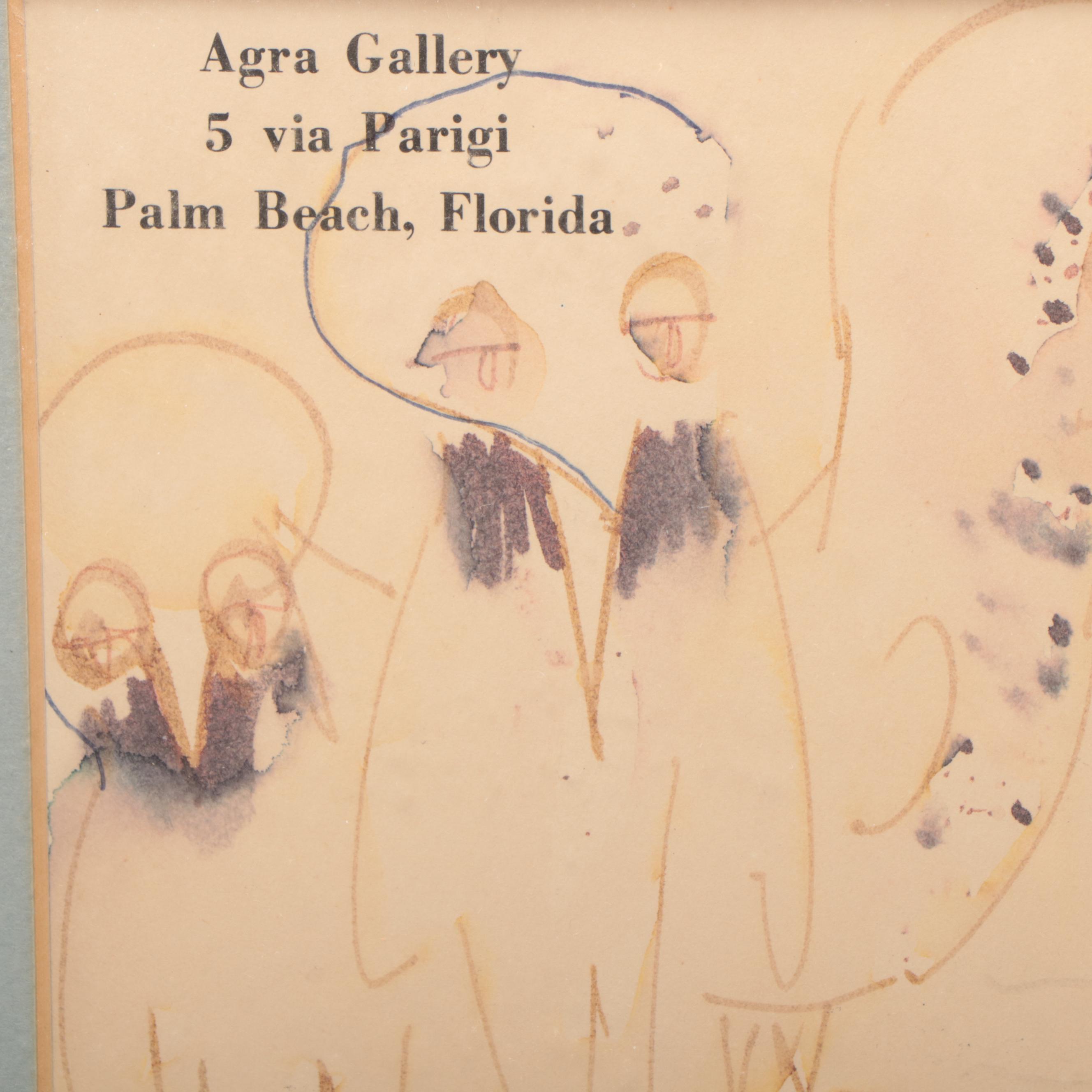 Outsider Art Ink Drawing of Birds, Circa 1957