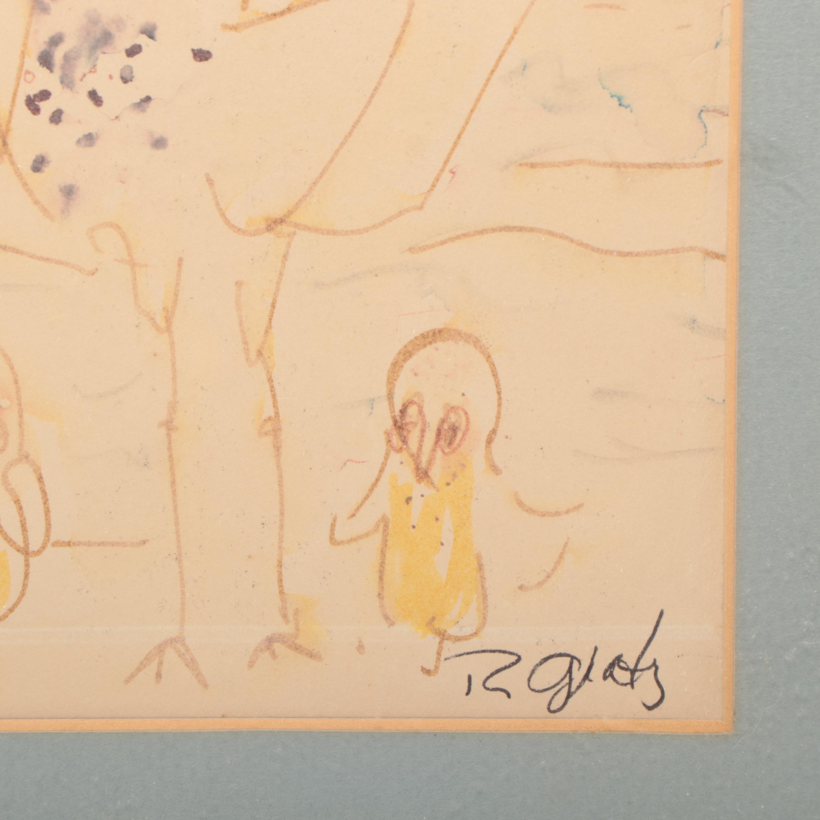 Outsider Art Ink Drawing of Birds, Circa 1957