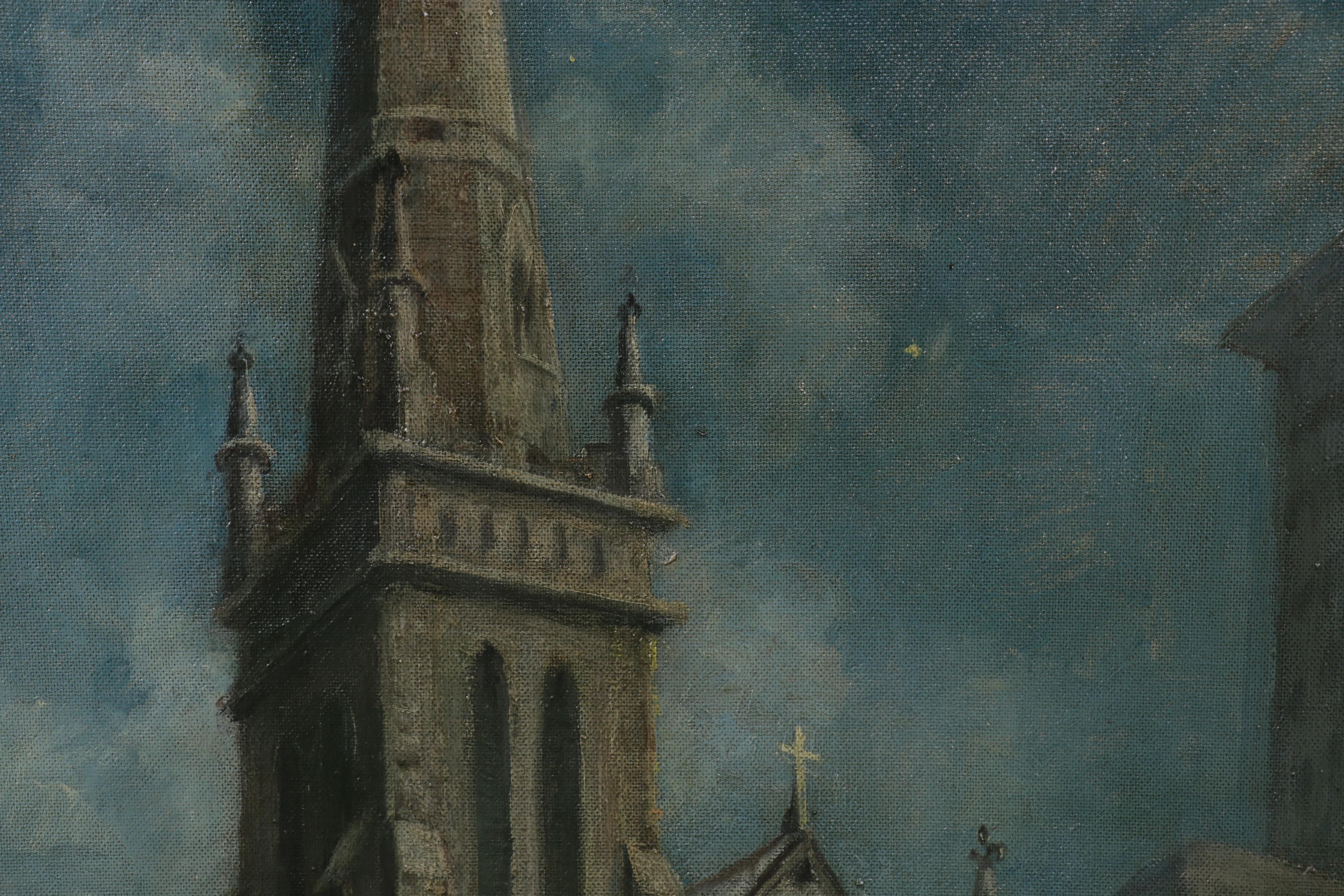 R. Thomas Maston Oil Painting "Christmas Eve at Old St Patrick's Church"