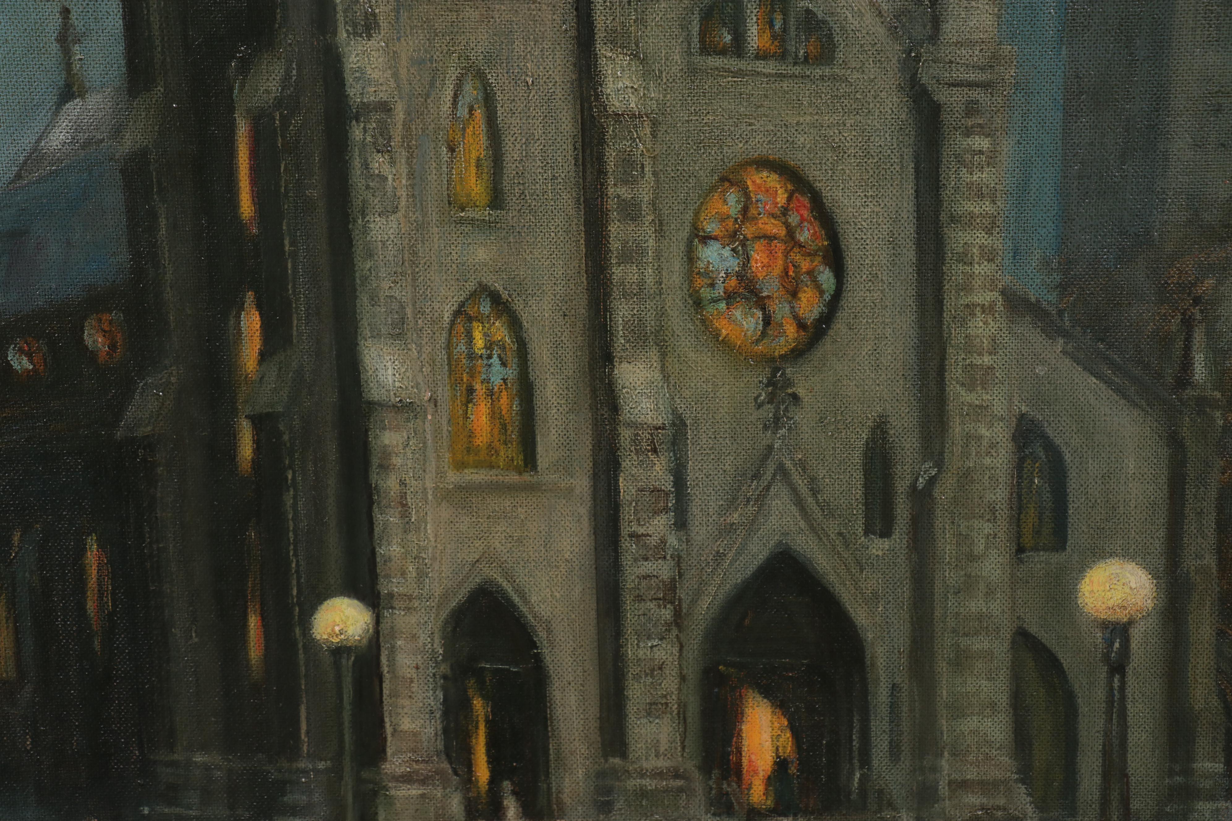 R. Thomas Maston Oil Painting "Christmas Eve at Old St Patrick's Church"