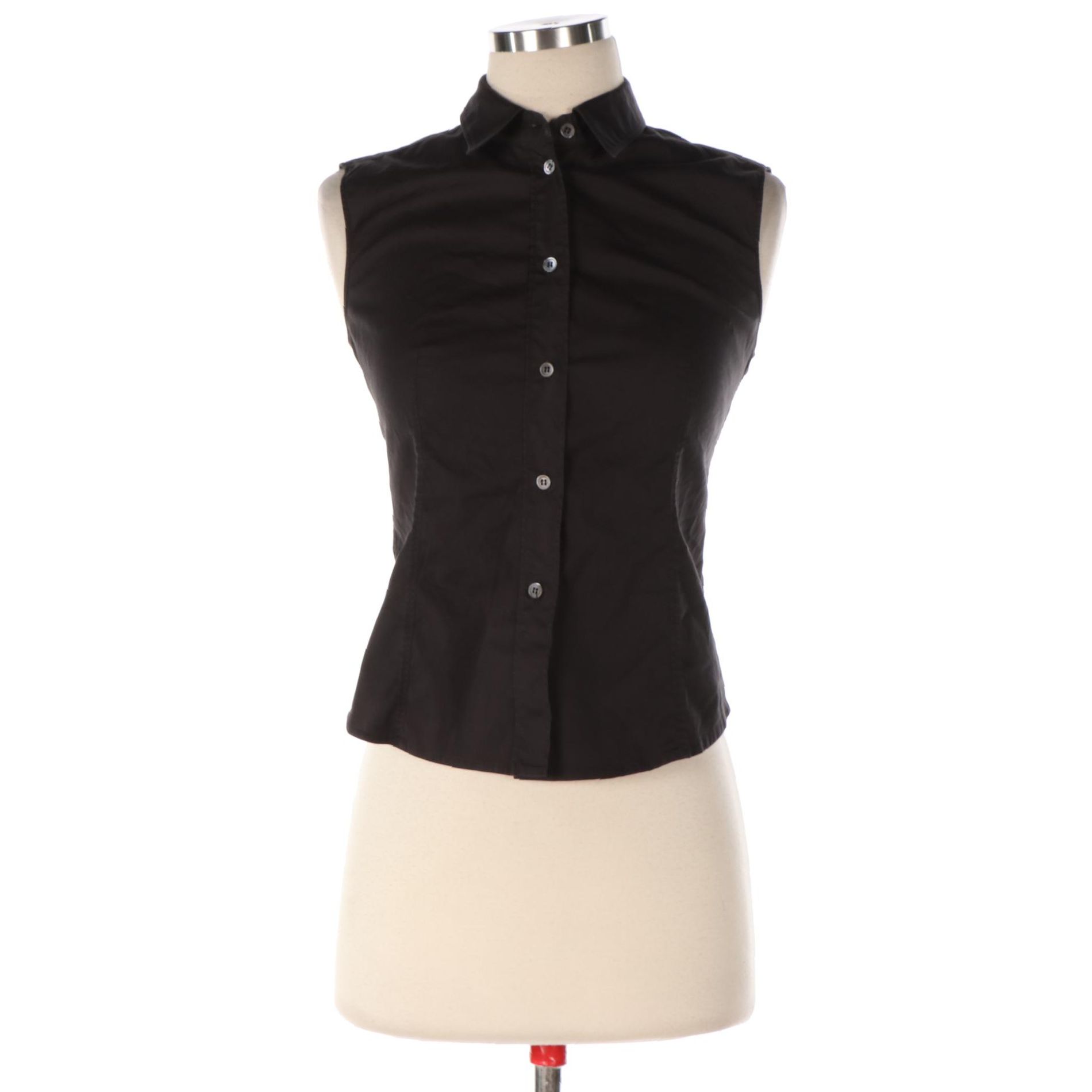 Prada Sleeveless Button-Down in Stretch Cotton Poplin