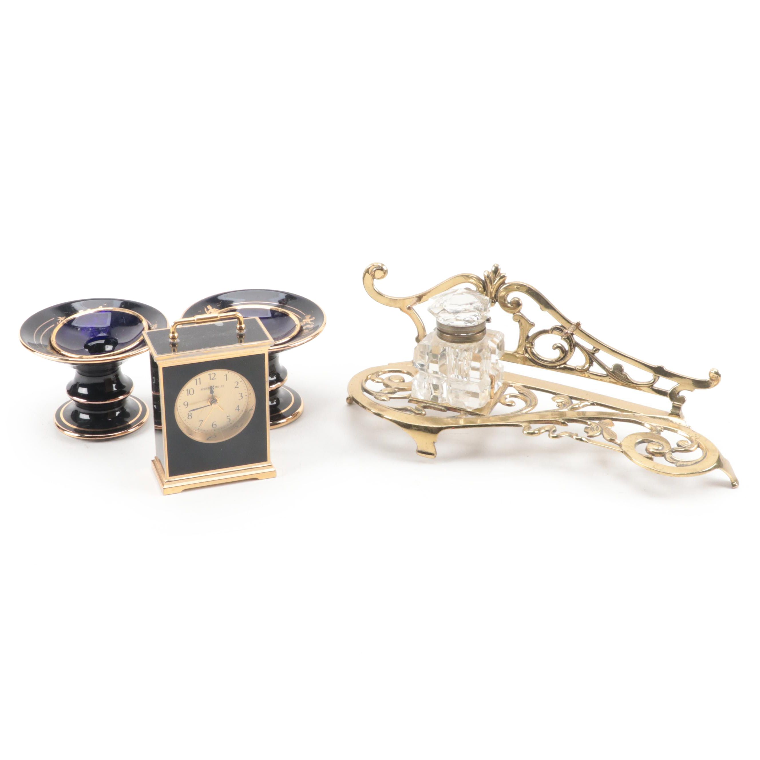 Howard Miller Desk Clock, Stella Greek Terracotta Candlesticks, Office Décor