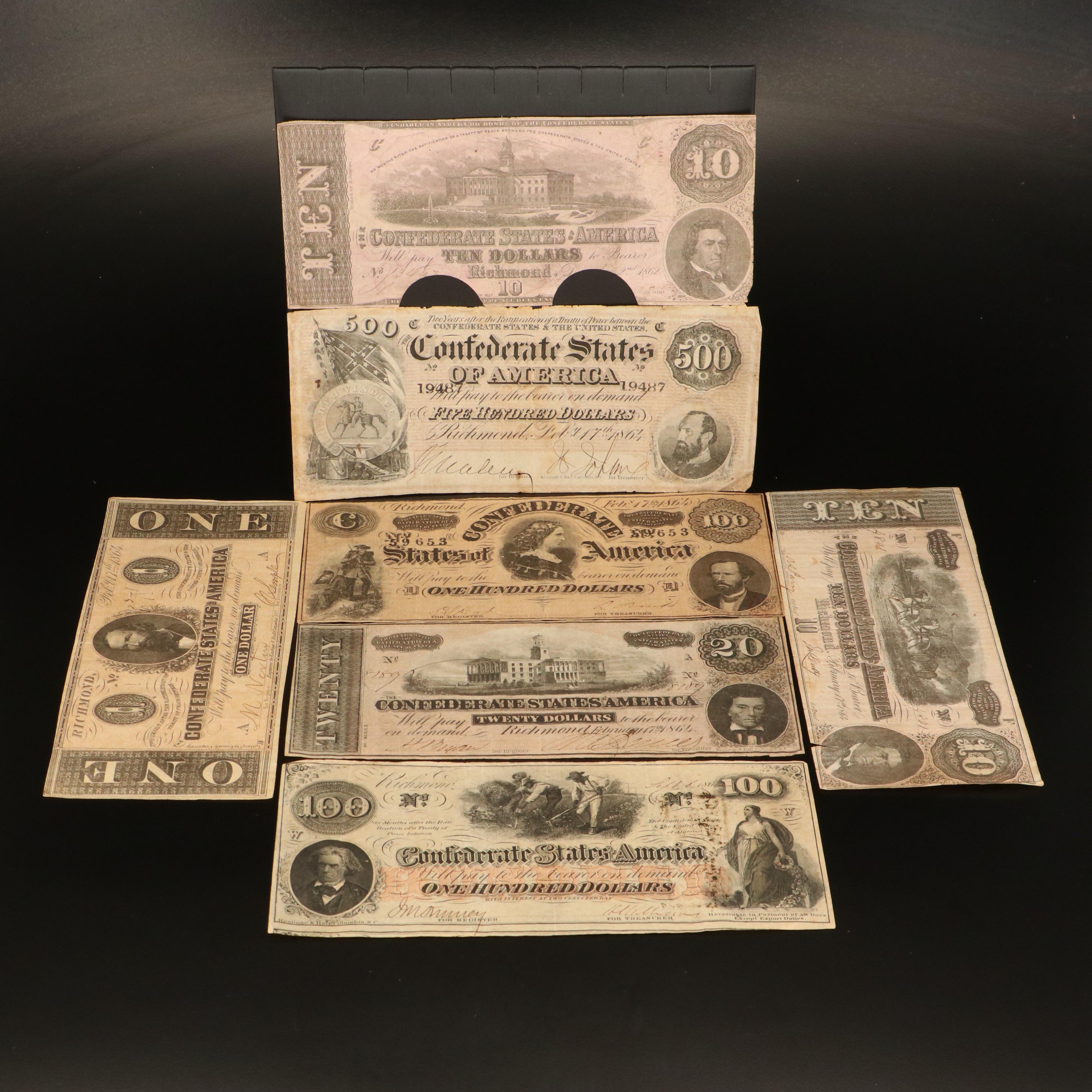 Assortment of Confederate States Currency, Fractional Currency, and More