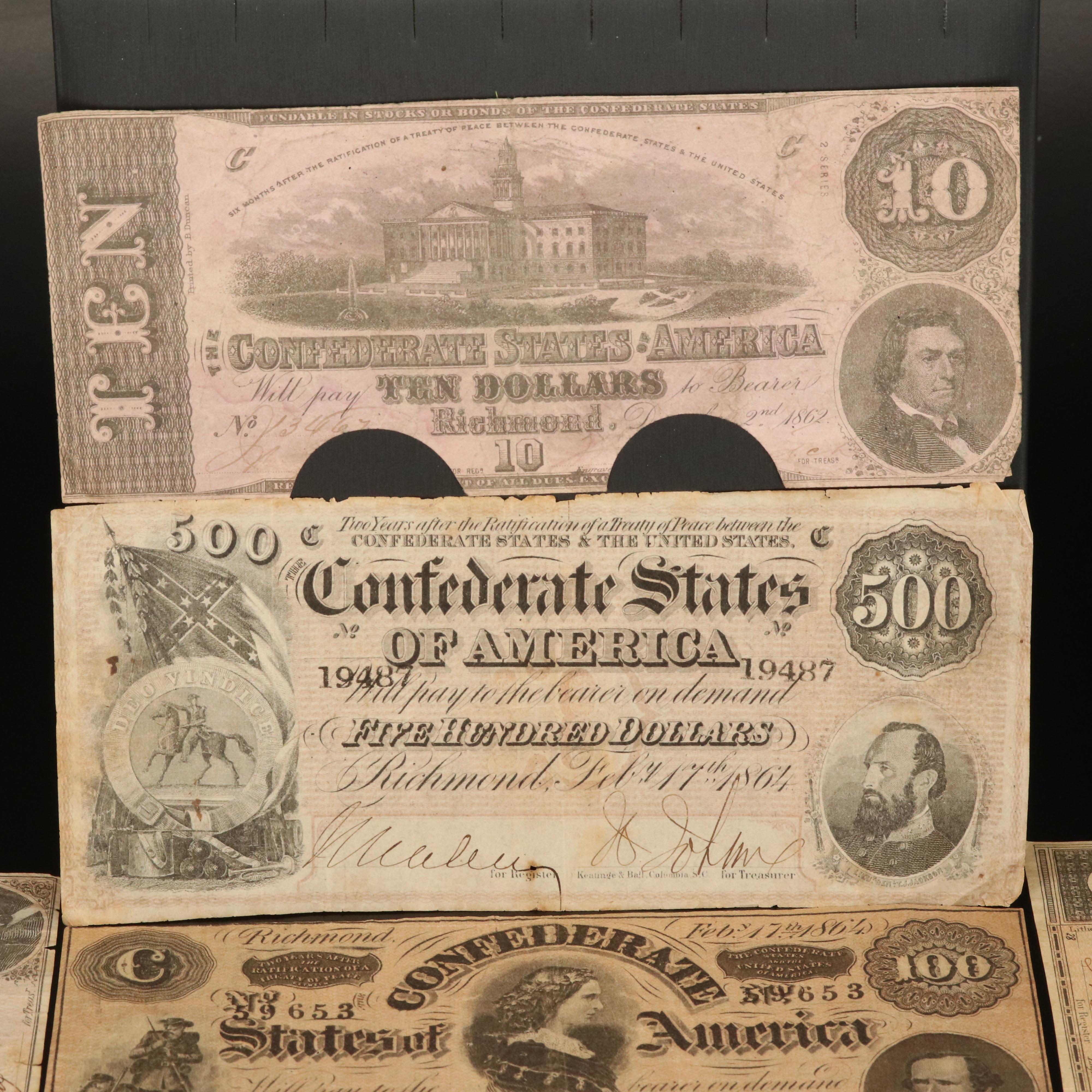 Assortment of Confederate States Currency, Fractional Currency, and More