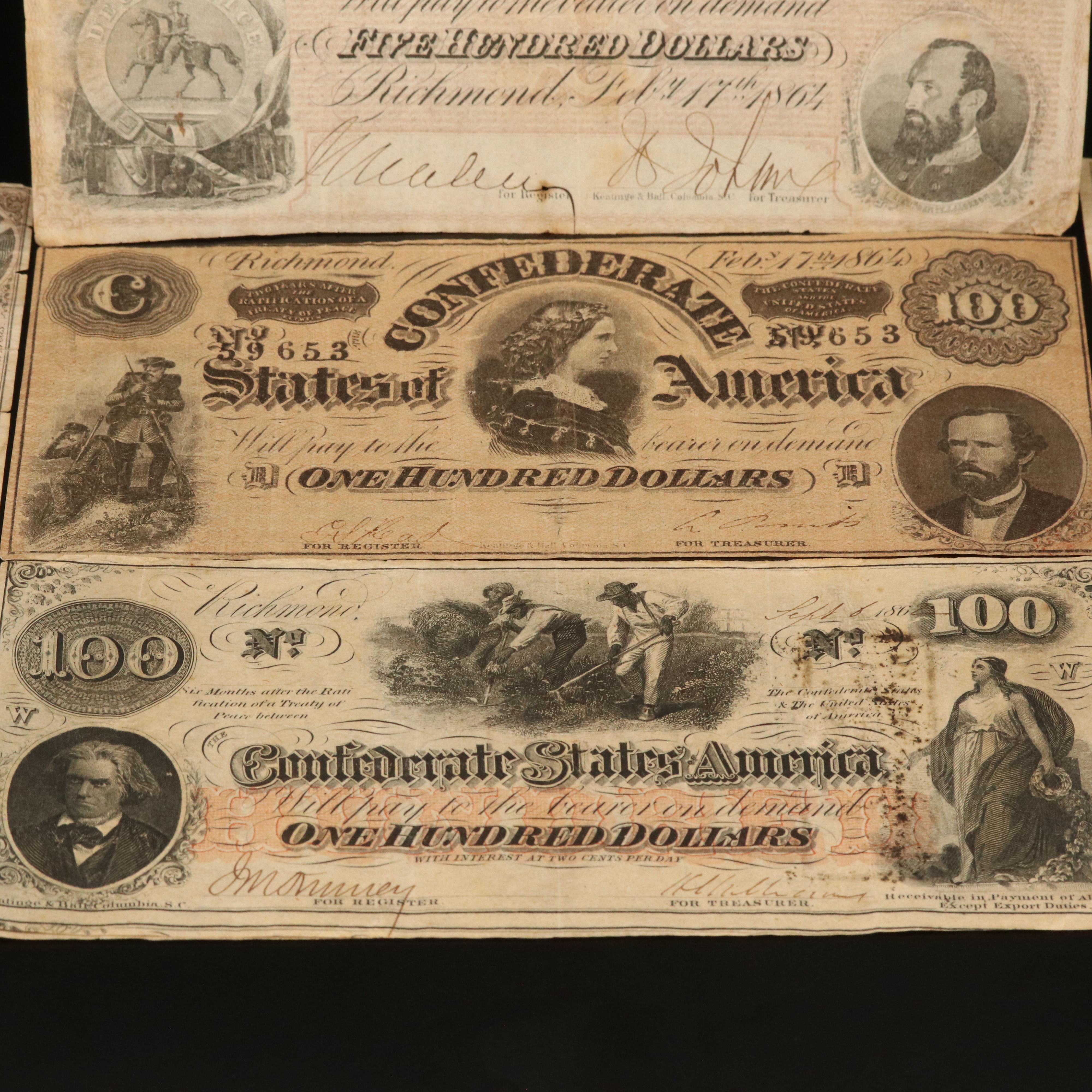Assortment of Confederate States Currency, Fractional Currency, and More