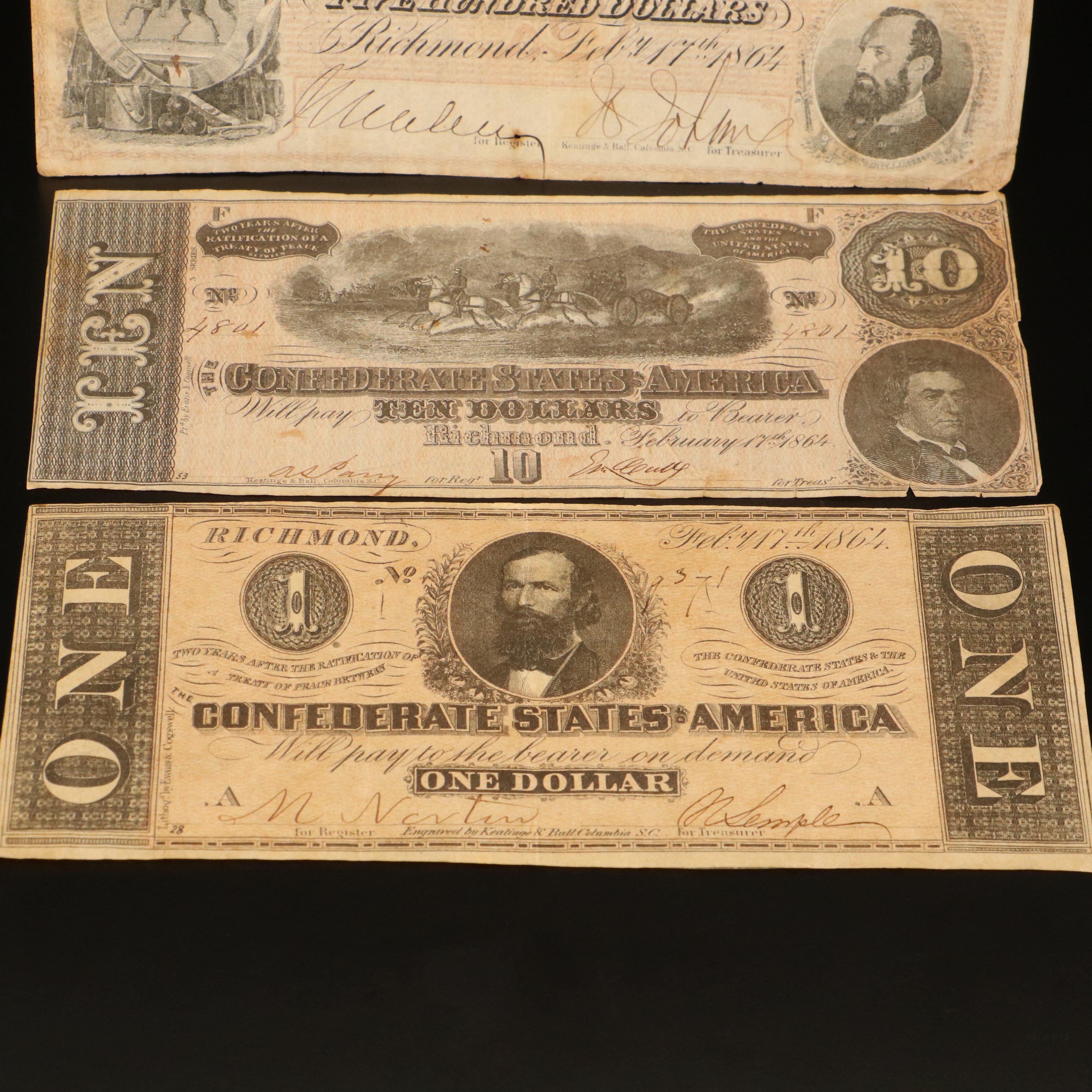 Assortment of Confederate States Currency, Fractional Currency, and More