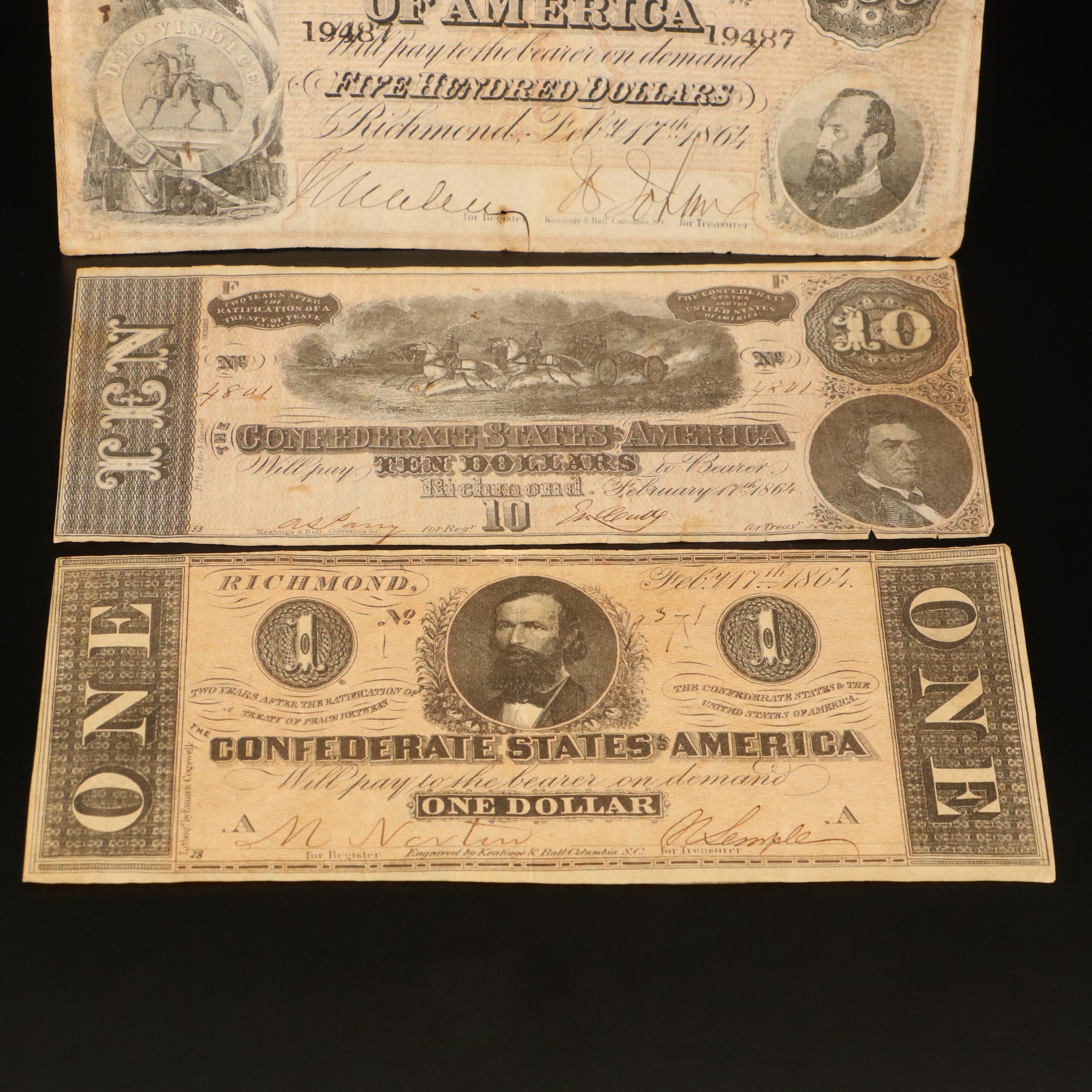 Assortment of Confederate States Currency, Fractional Currency, and More
