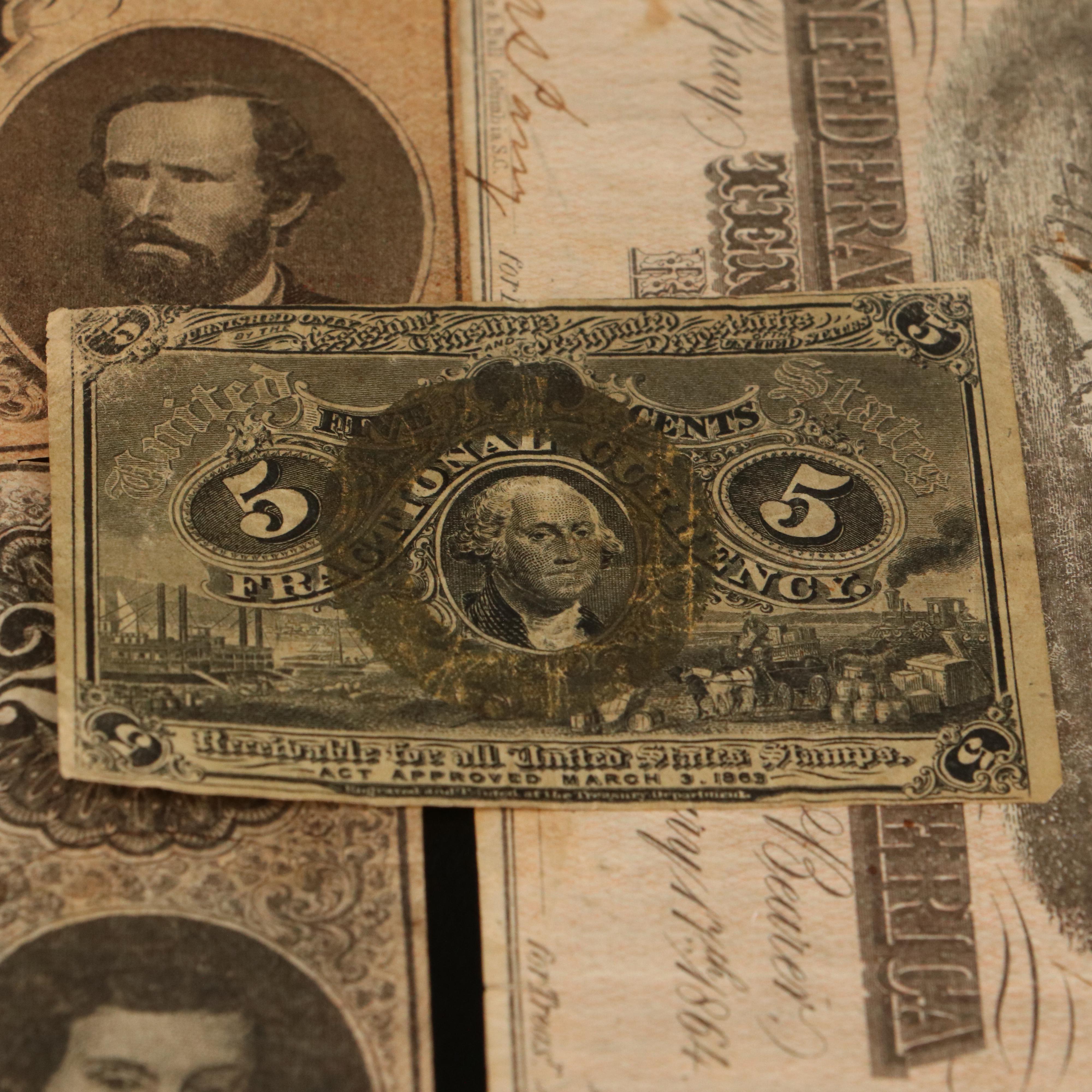 Assortment of Confederate States Currency, Fractional Currency, and More