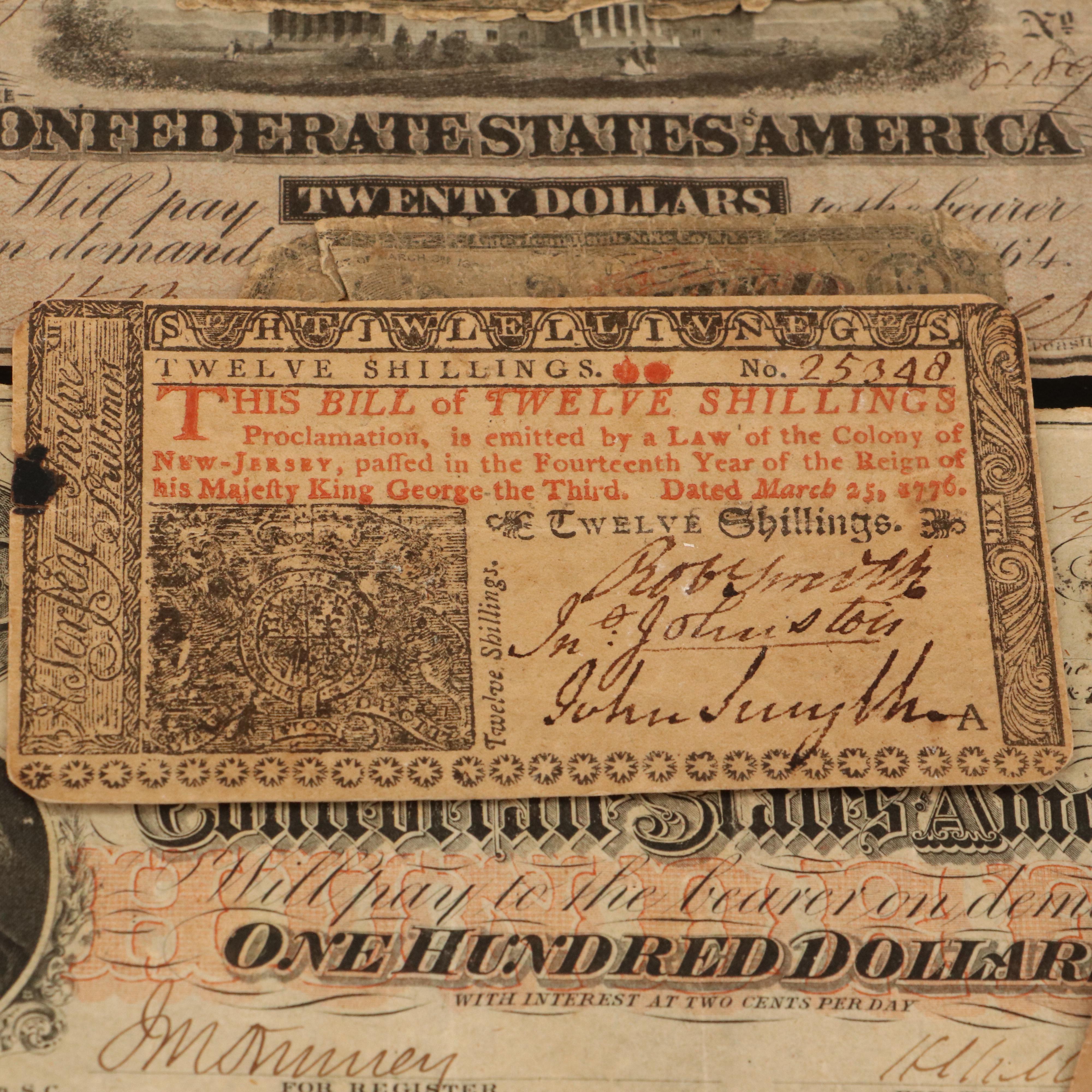 Assortment of Confederate States Currency, Fractional Currency, and More