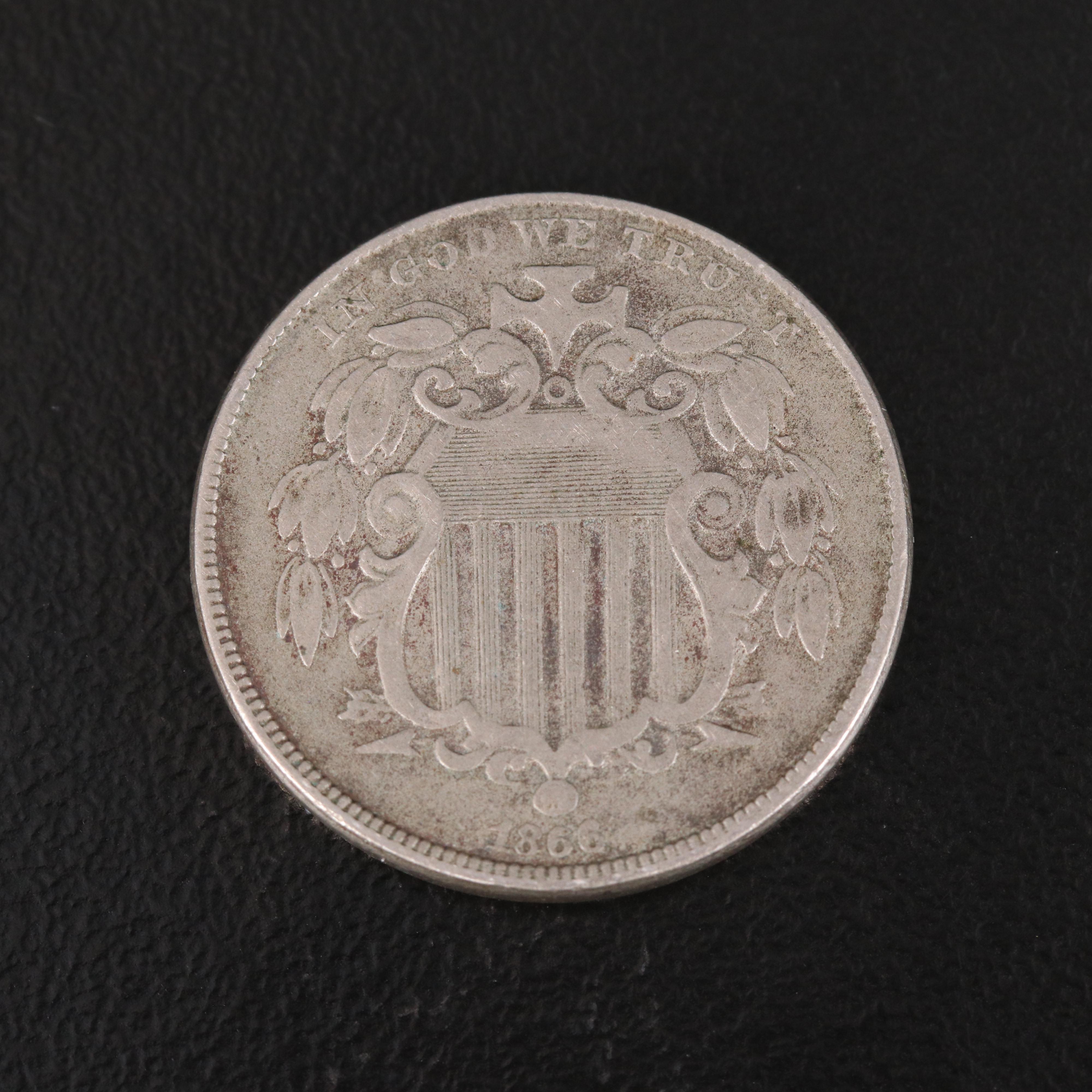 1866 w/rays Shield Nickel