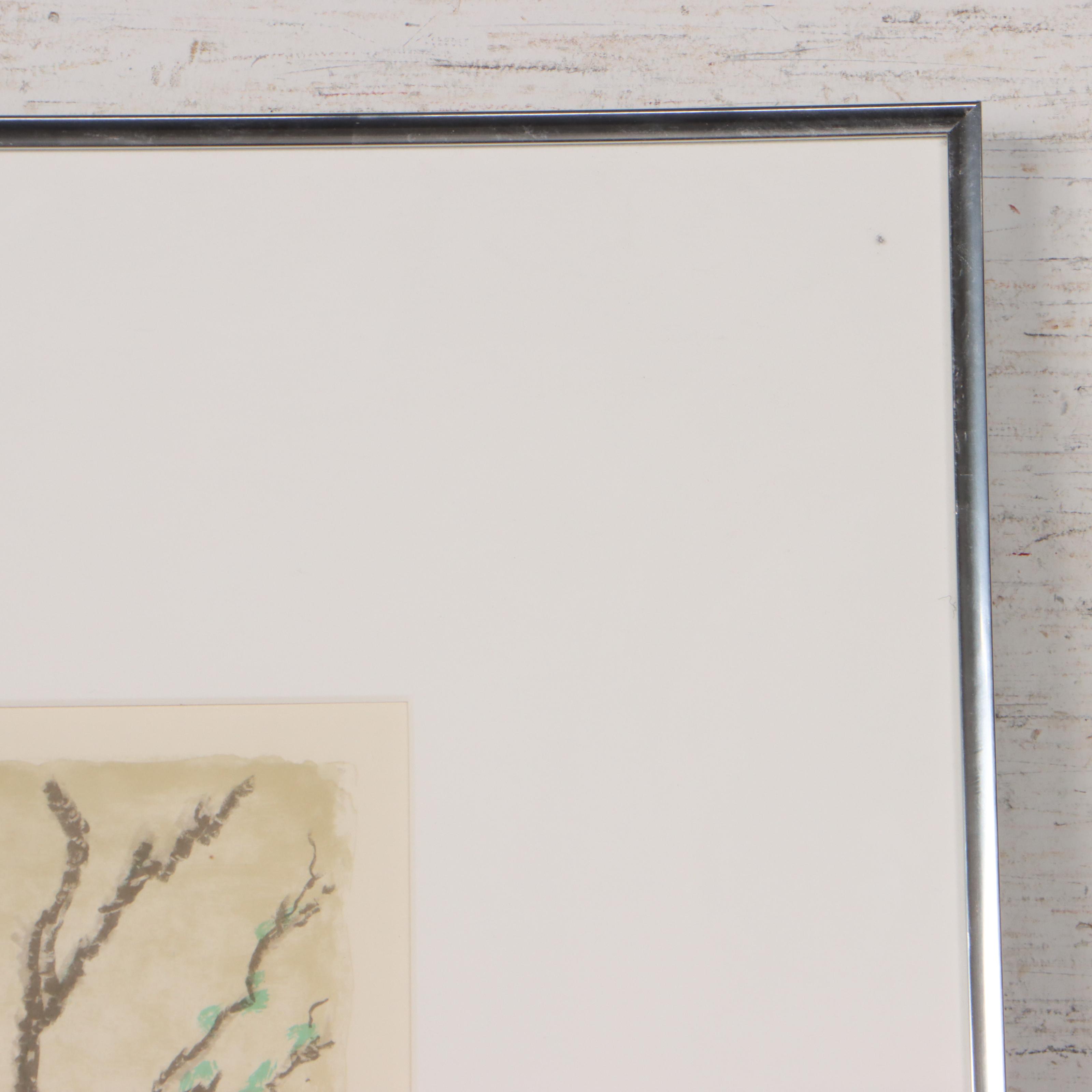 Color Lithograph of Street Scene, Late 20th Century