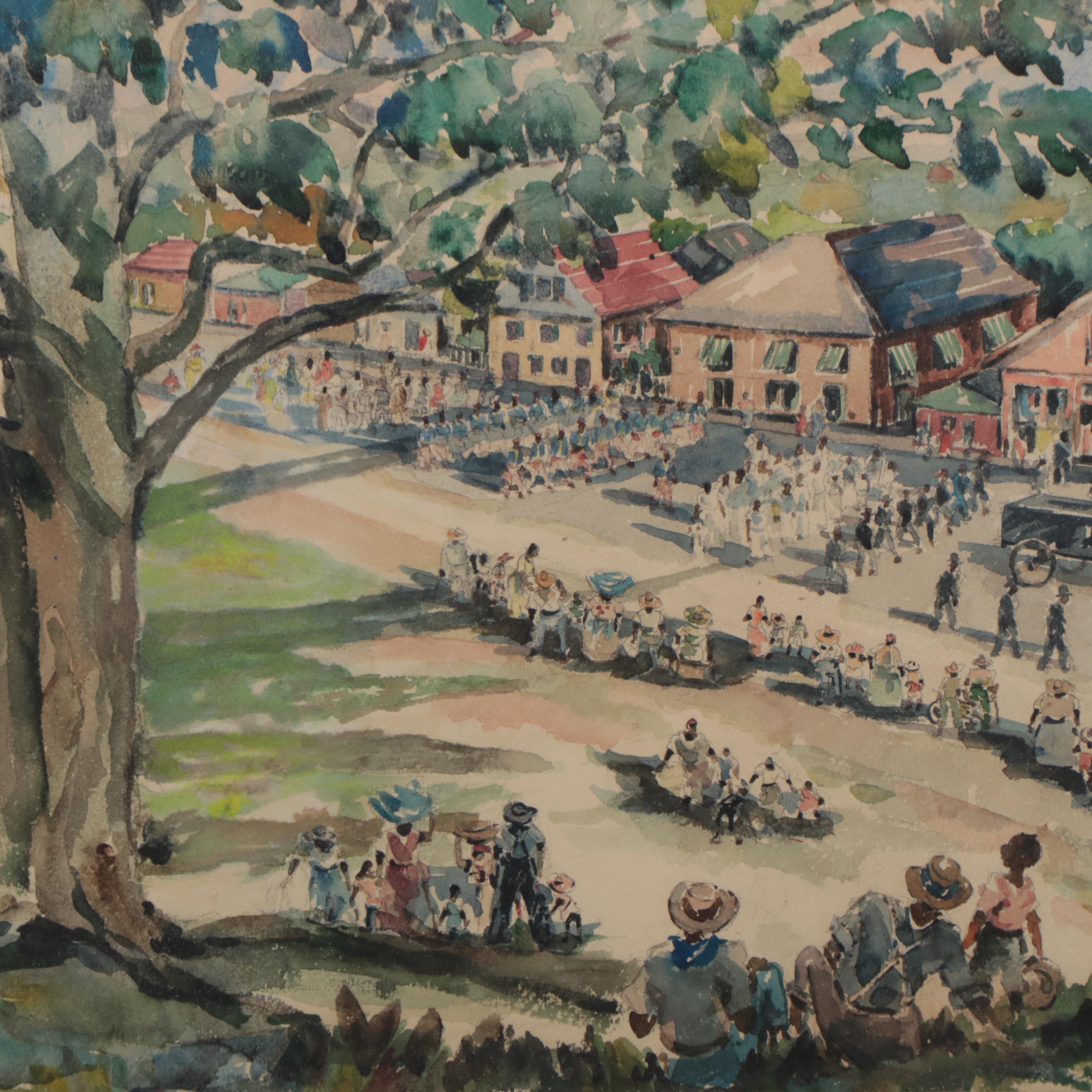 Watercolor Painting of Funeral Procession in the Style of Winslow Homer
