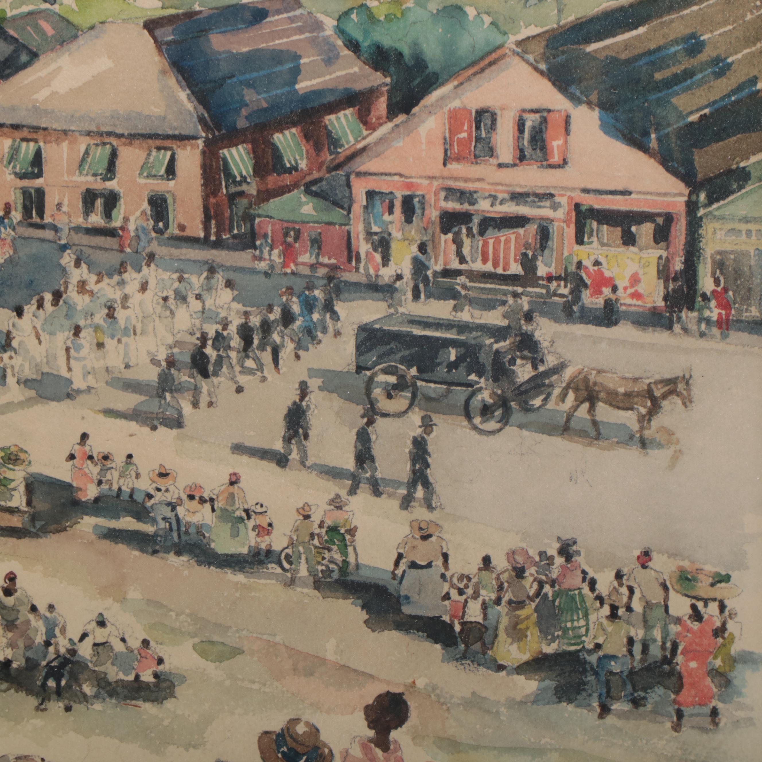 Watercolor Painting of Funeral Procession in the Style of Winslow Homer