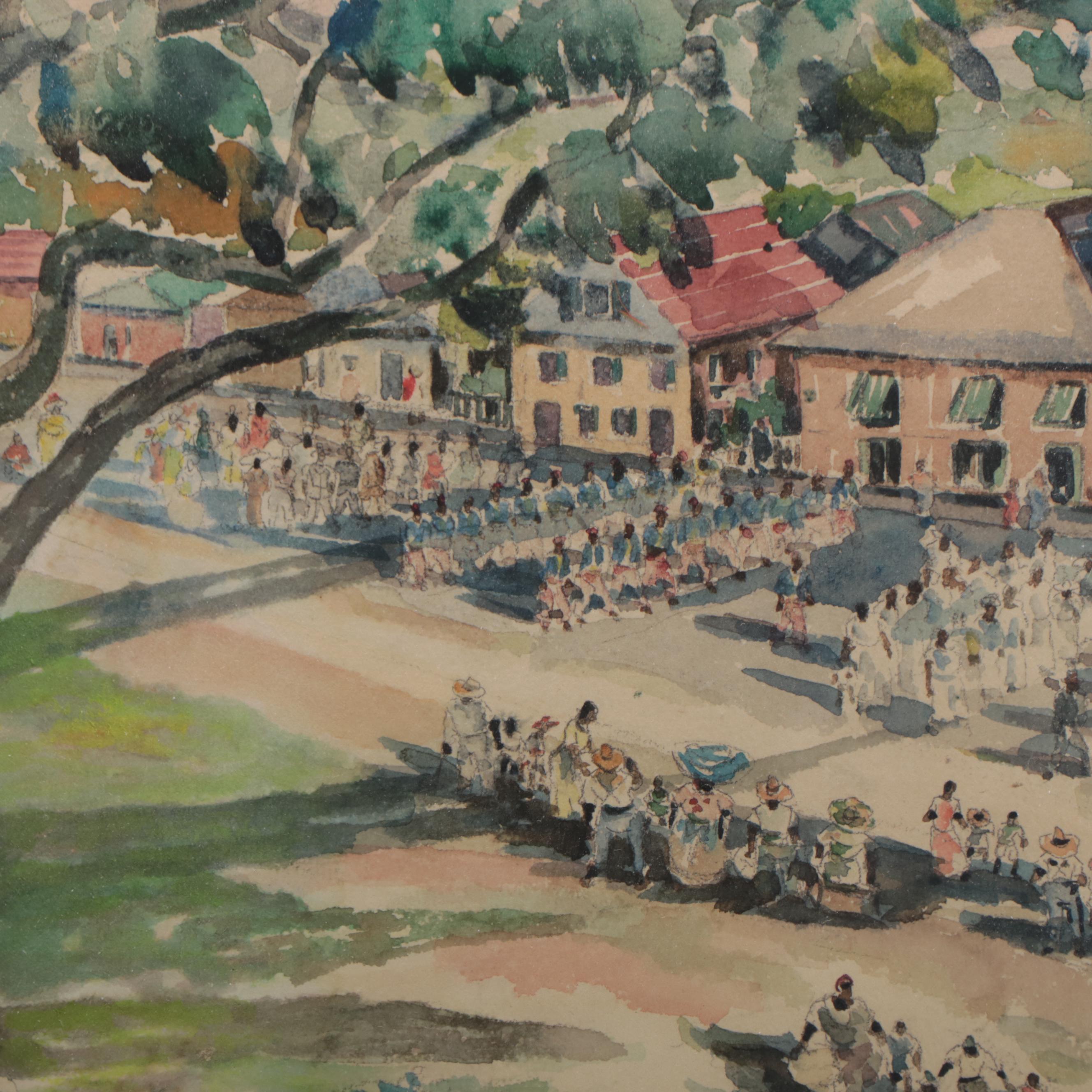 Watercolor Painting of Funeral Procession in the Style of Winslow Homer