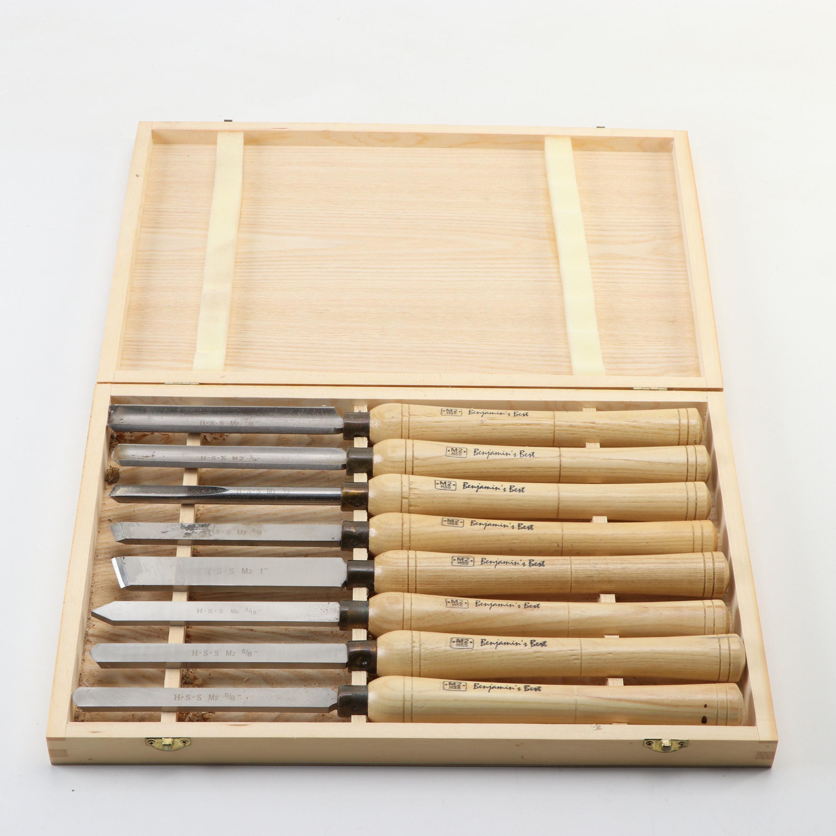 Benjamin's Best Steel and Oak Handled Wood Lathe Chisels with Storage Case