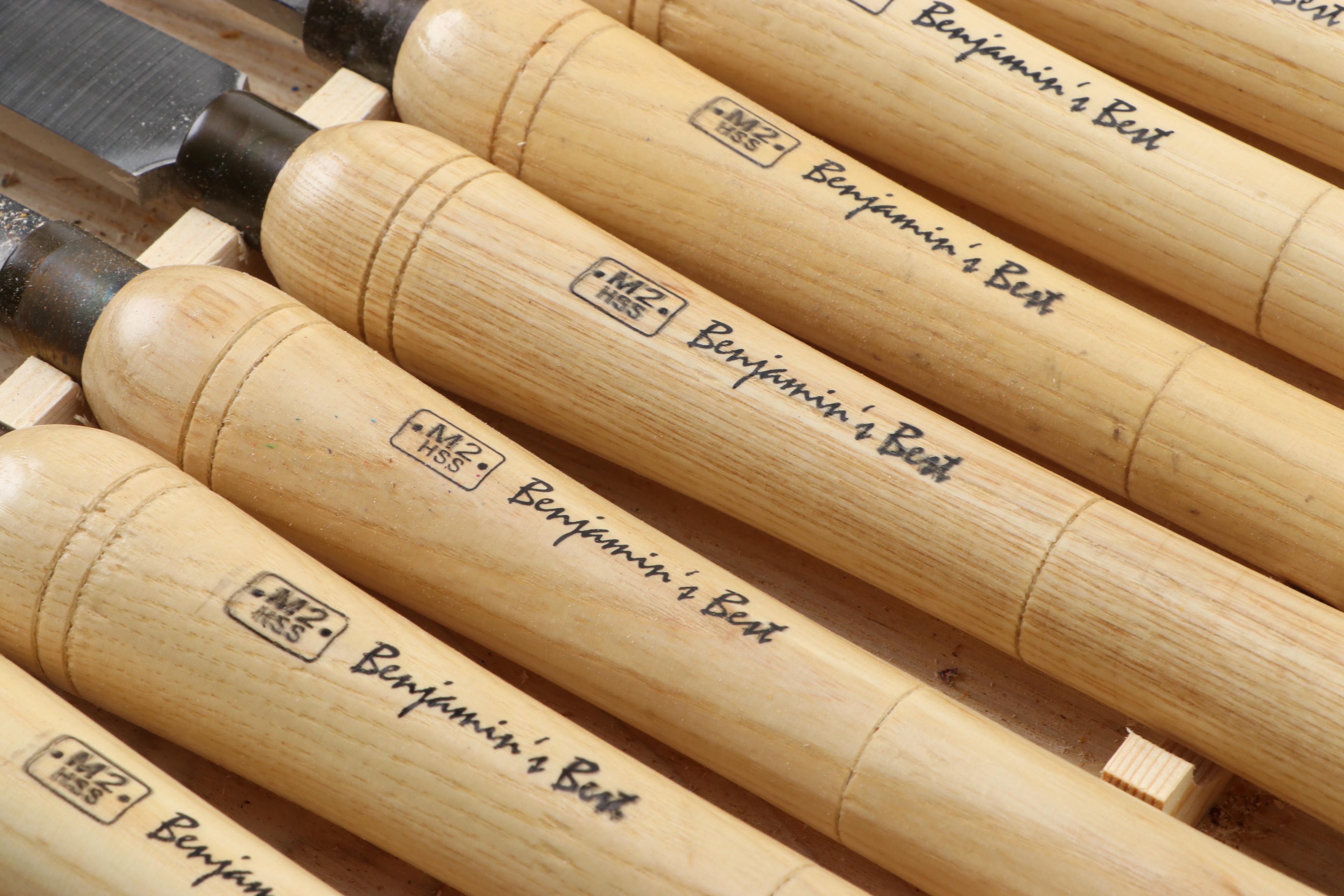 Benjamin's Best Steel and Oak Handled Wood Lathe Chisels with Storage Case