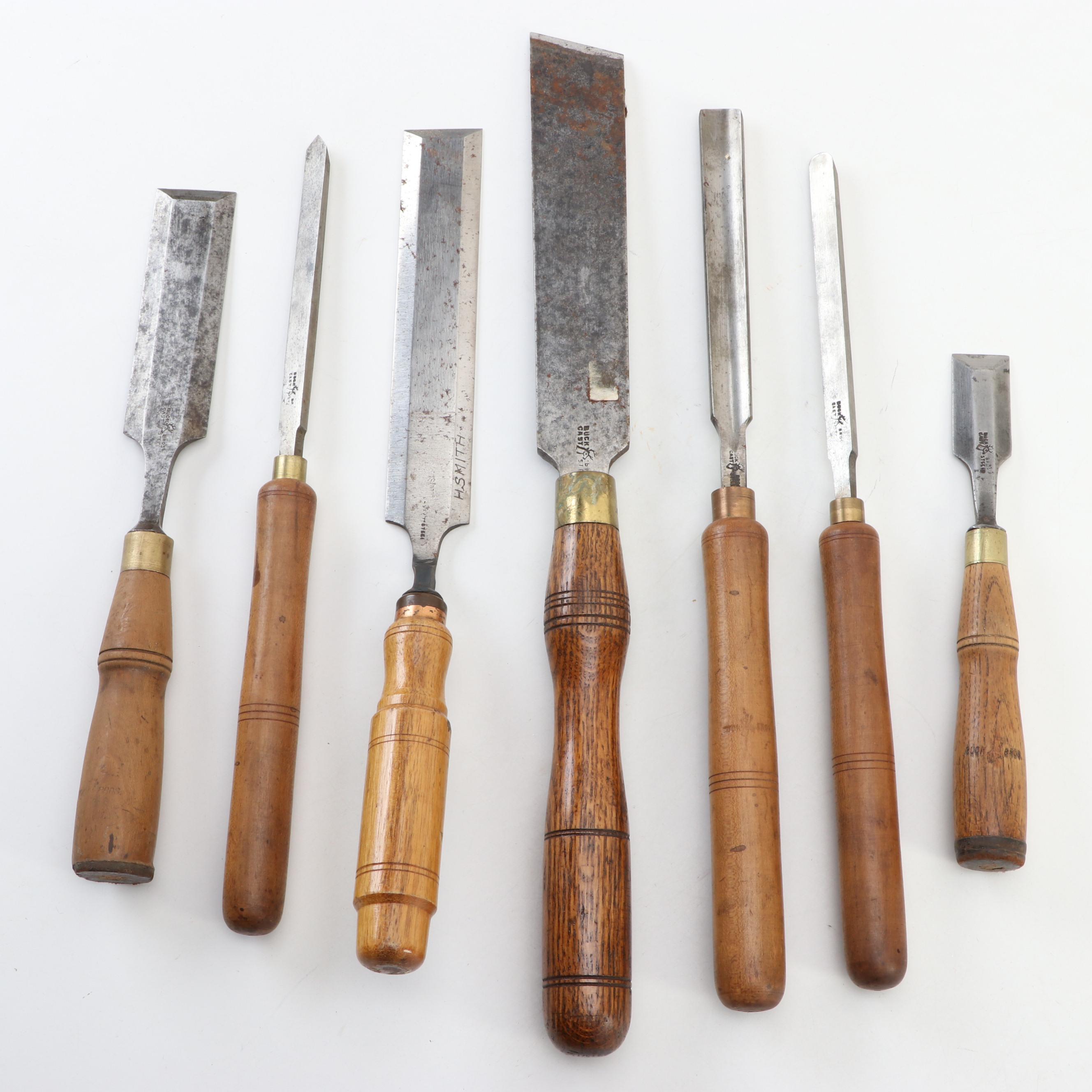 Buck Brothers Steel , Oak and Other Wooden Handled Wood Lathe Chisels